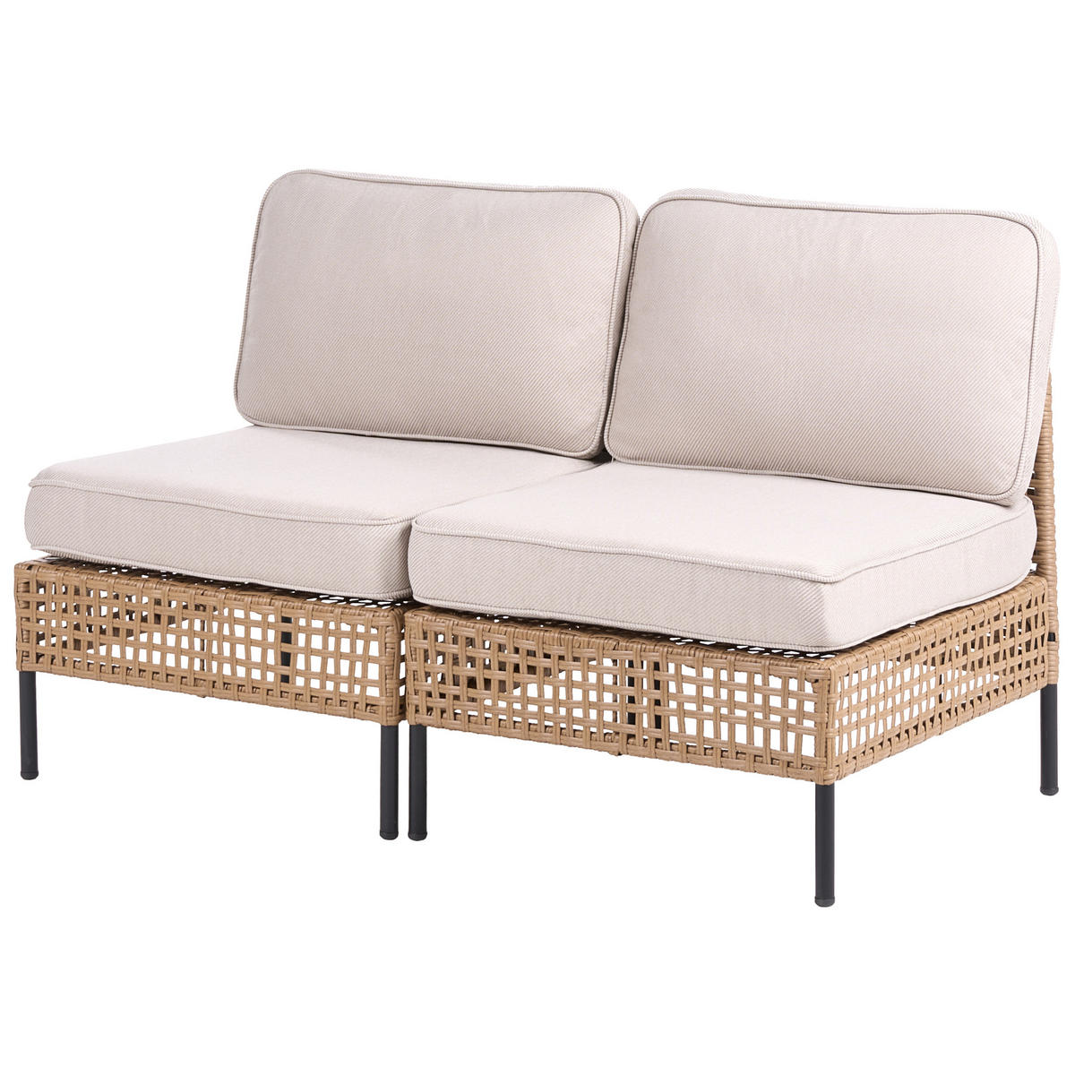 ZAHRADNÍ POHOVKA 2-místná bez opěrek rukou Polyratan Světle béžová Omegana - černá/béžová, plast (130/80/68cm) - Beliani