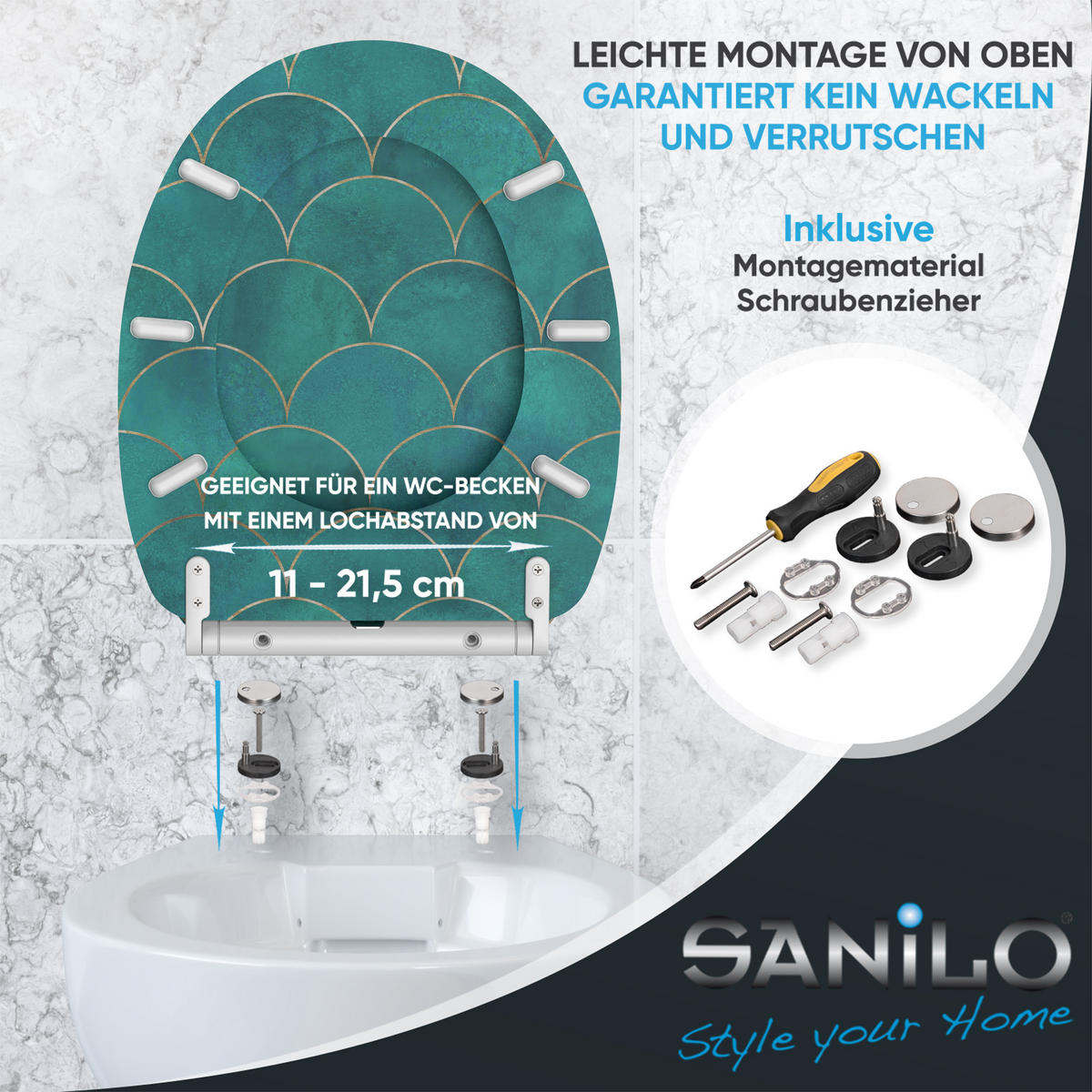WC-SITZ mit Absenkautomatik & Top Fix Aquarell - Blau, Holzwerkstoff (37.7/5.5/48cm) - Sanilo