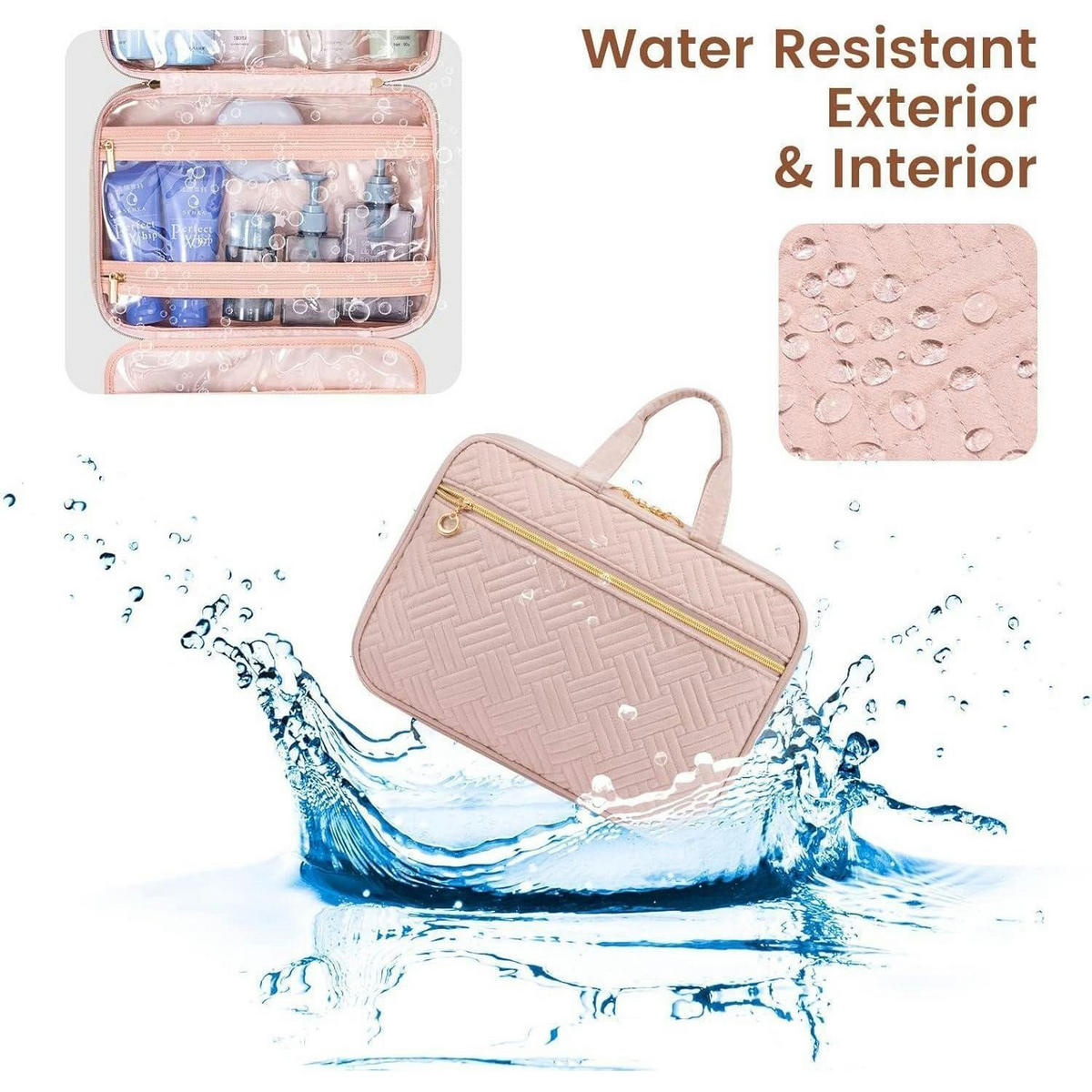 KULTURTASCHE Damen faltbar mit 360° drehbarem Haken, rosa - Rosa, Textil (20/11/28cm)