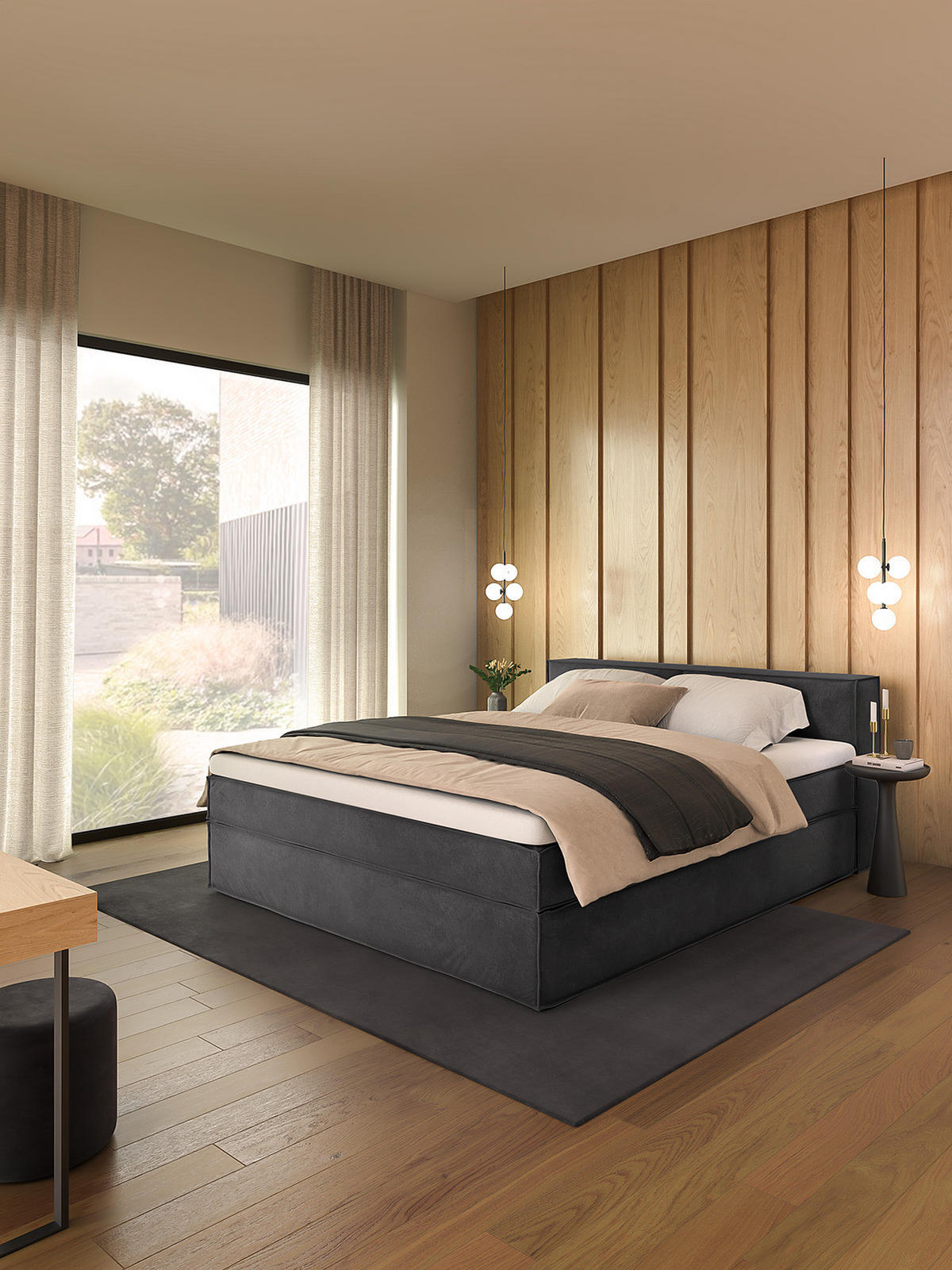 BOXSPRINGBETT mit Kopfteil - Premium - Anthrazit, Textil (200/200cm) - home24