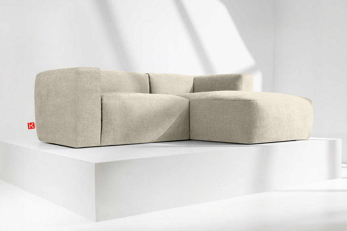 ECKMODULSOFA-RECHTS BUFFO 3/4 Sitzer mit extrem weicher Sitzfläche, Gewebestoff, ecru - Ecru, Textil (237/180cm) - KONSIMO®