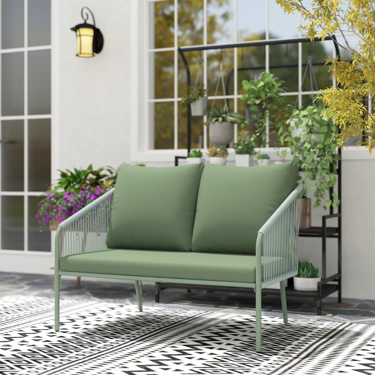 GARTENBANK DE-13502 2-Sitzer mit Geflecht, Stahlrahmen Grün - Grün, Metall (112/76/72cm) - ComfortXL