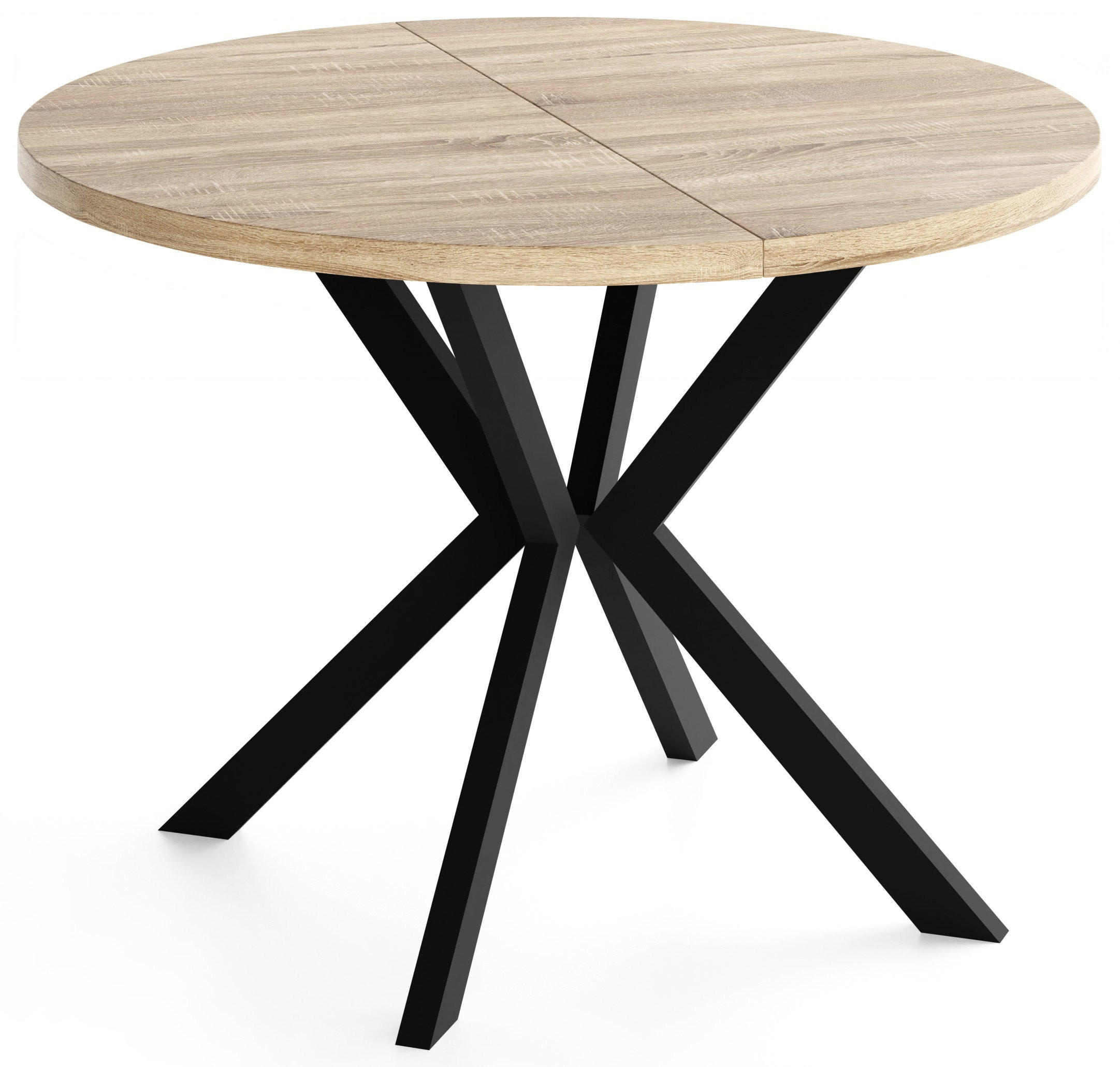 OKRUHLY Rozkladaci Jedalensky Stol - Loft Styl s Kovovymi Nohami - 120 az 200 cm - Industrialny Stol - Sonoma dub - 120 cm - hnedá/čierna, kov/kompozitné drevo (120/200/76cm) - WFL GROUP