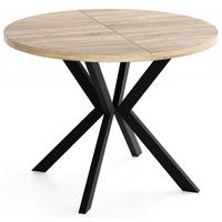 ESSTISCH Valeo runder ausziehbarer, Sonoma Eiche 120-200/120/76 cm - Schwarz/Braun, Holzwerkstoff/Metall (120/200/76cm) - WFL GROUP