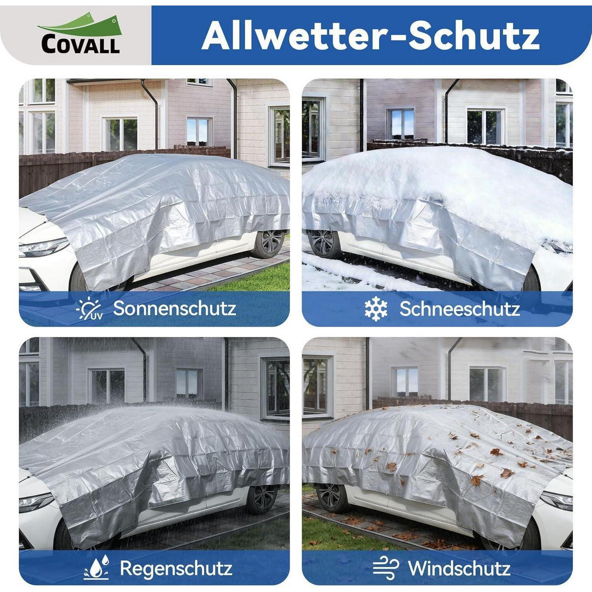 PLANE 3 x 5 m Silber/Blau 75g/m² Wasserdicht UV-beständig - Multicolor, Kunststoff (30/25/4cm)
