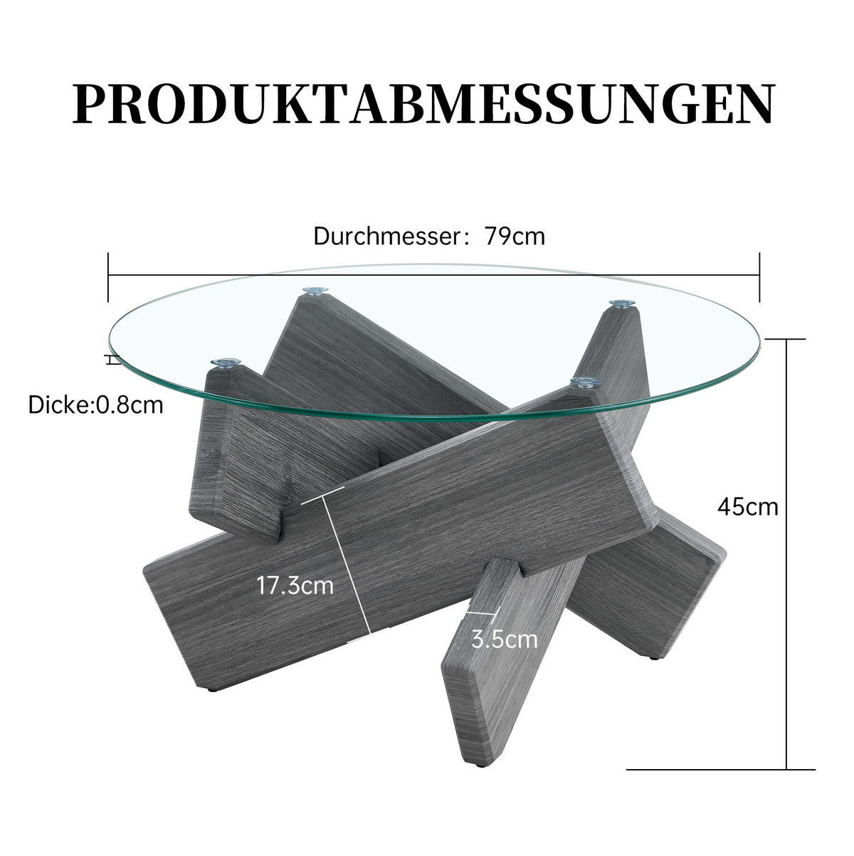COUCHTISCH 79/45 cm Grau/Transparent aus MDF und Glas mit Kreuzgestell - Grau, Holzwerkstoff (79/79/45cm) - OKMYHOME