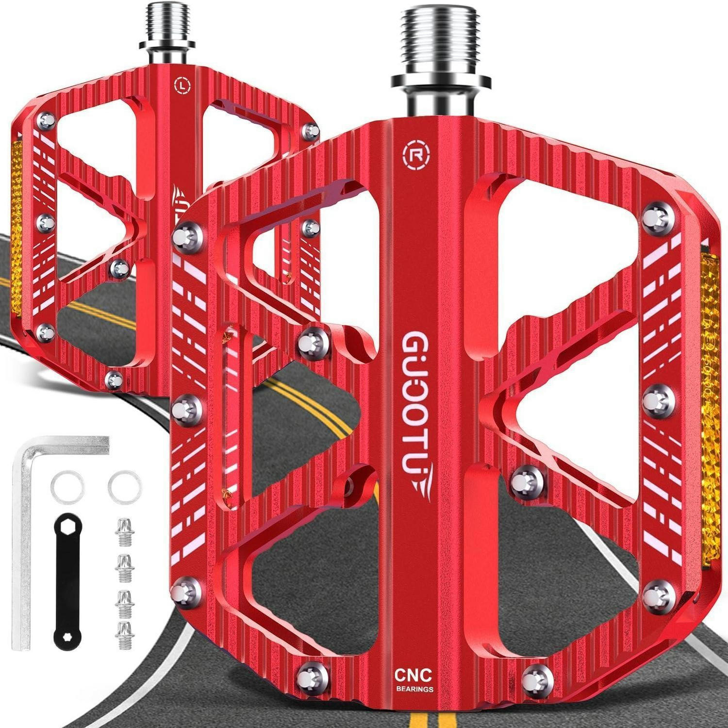 FAHRRADPEDALE Aluminium Rot mit Reflektoren - Rot, Metall (10/1.5/12cm)