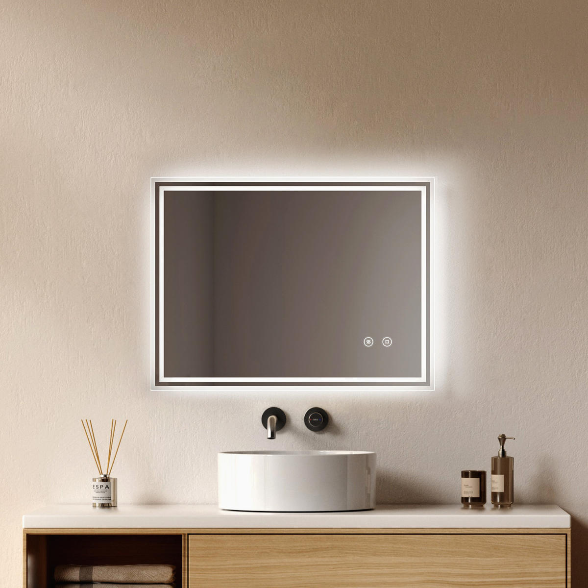 OGLINDA de baie cu LED-uri 80/60 cm - transparent, sticlă (80/60/3.5cm) - EMKE