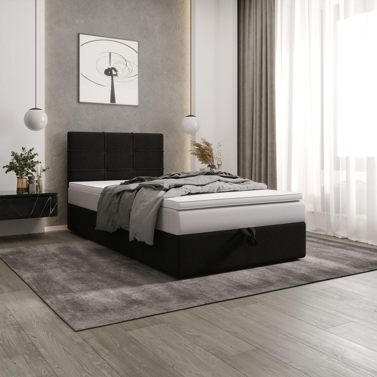 BOXBETT DUO 2 100x200 Cosmic 100, mit Matratze H3 und Topper, Schwarz - Schwarz, Holz/Kunststoff (100/200cm) - Bedante