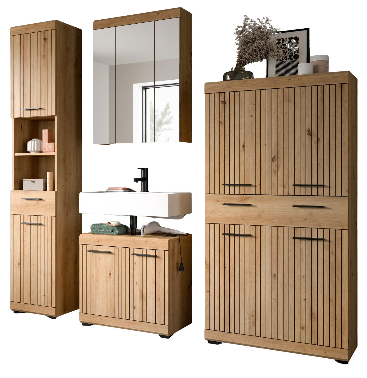Inn.Furn Badmöbel-Set Eiche Artisan 201x191x34 cm