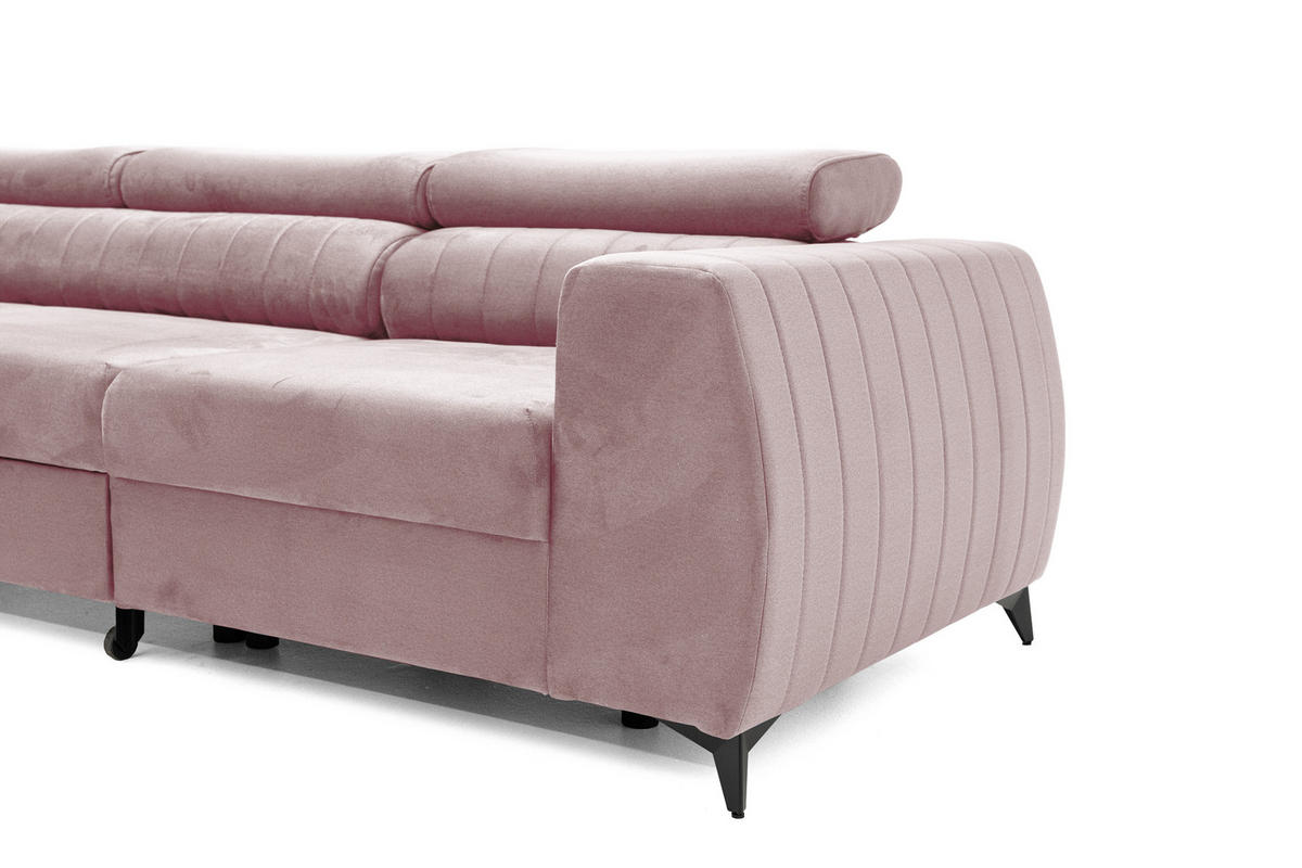 ECKSOFA PIERO MAXI Links mit Schlaffunktion 195x125 Velours Rosa - Pink/Schwarz, Holz/Textil (350/203cm) - Muffo