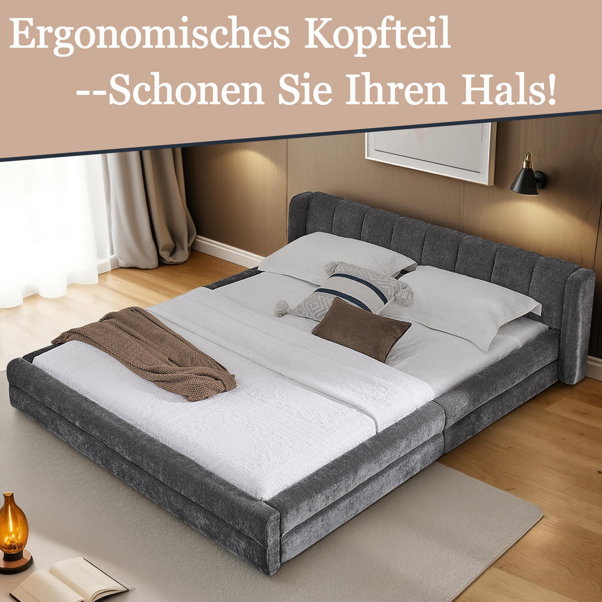 POLSTERBETT 140x200 cm Chenille grau - Dunkelgrau, Kunststoff (140/200cm) - LEBENLANG