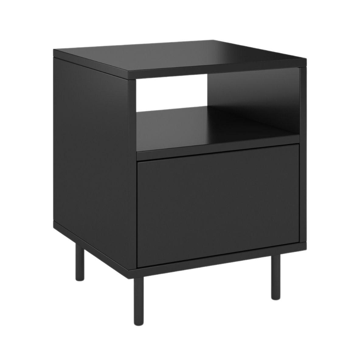 NACHTTISCH Mirka, Schwarz, Push to Open System, Minimalistisch - Schwarz, Holzwerkstoff/Metall (40/47/40cm) - Dancan