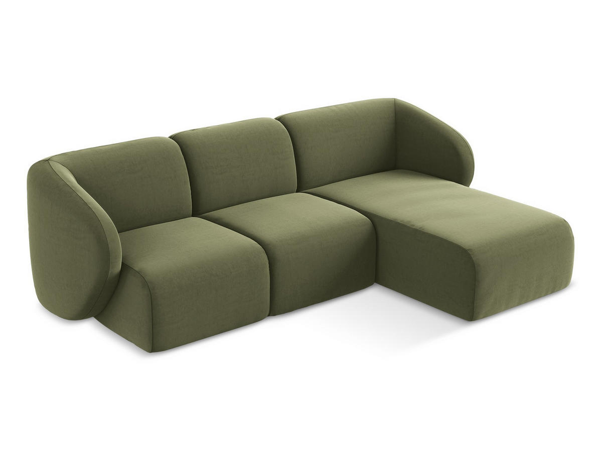 ECKSOFA Rechts Samt Stoff Grün - Schwarz/Olivgrün, Holzwerkstoff/Kunststoff (248/166cm) - Makamii