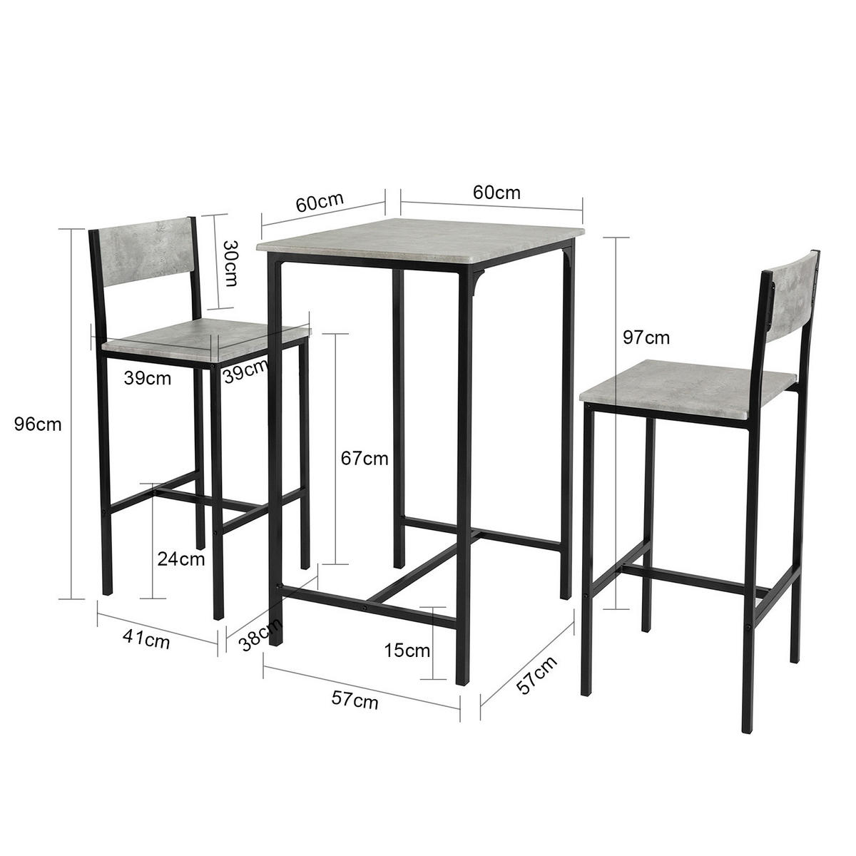 BARTISCH + 2 x BARHOCKER - Grau, Holzwerkstoff (60/97/60cm) - SoBuy