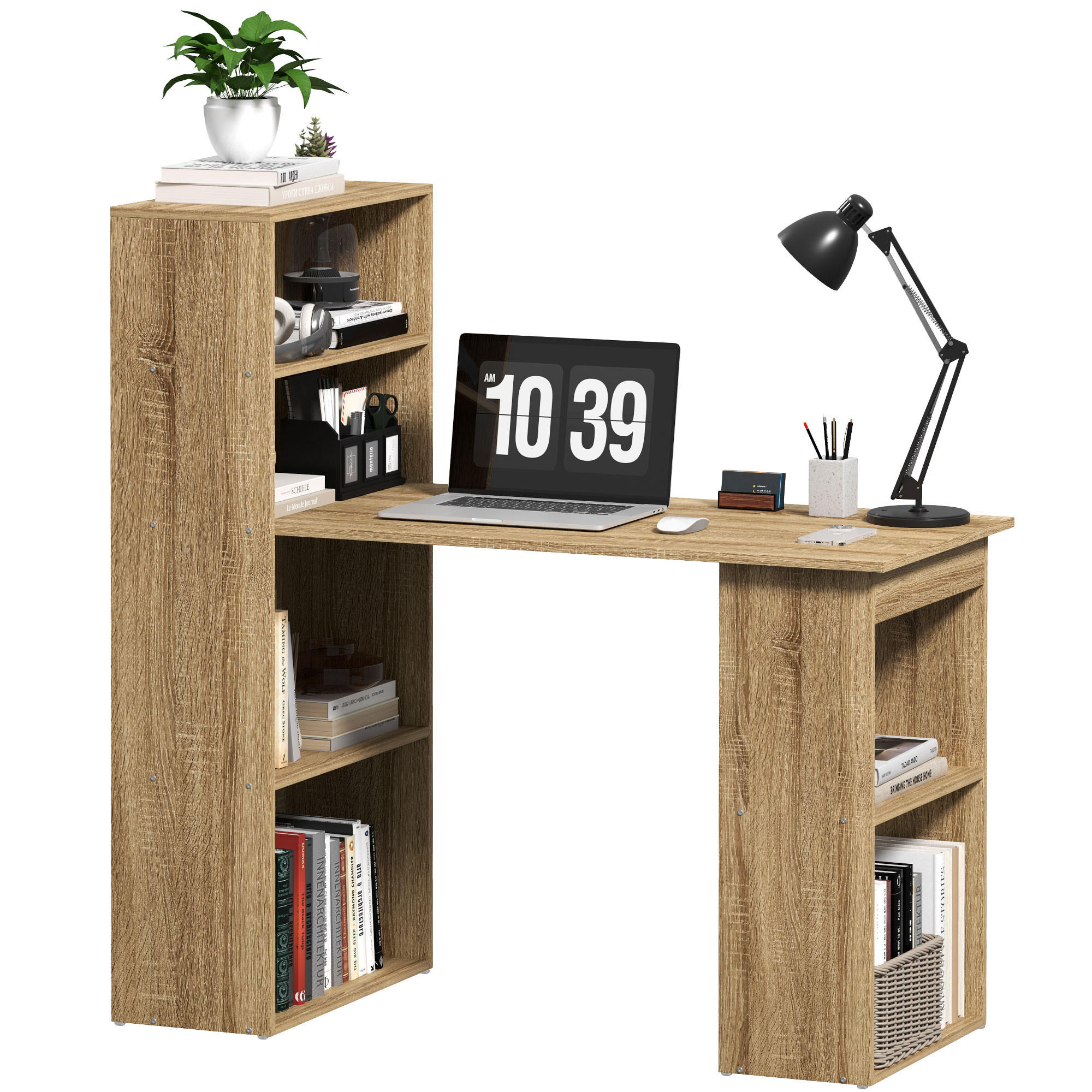 SCHREIBTISCH Eicheoptik und Weiß mit integriertem Regal 120/55/120 cm - Eichefarben, Holz (55/120/120cm) - PANGIVO
