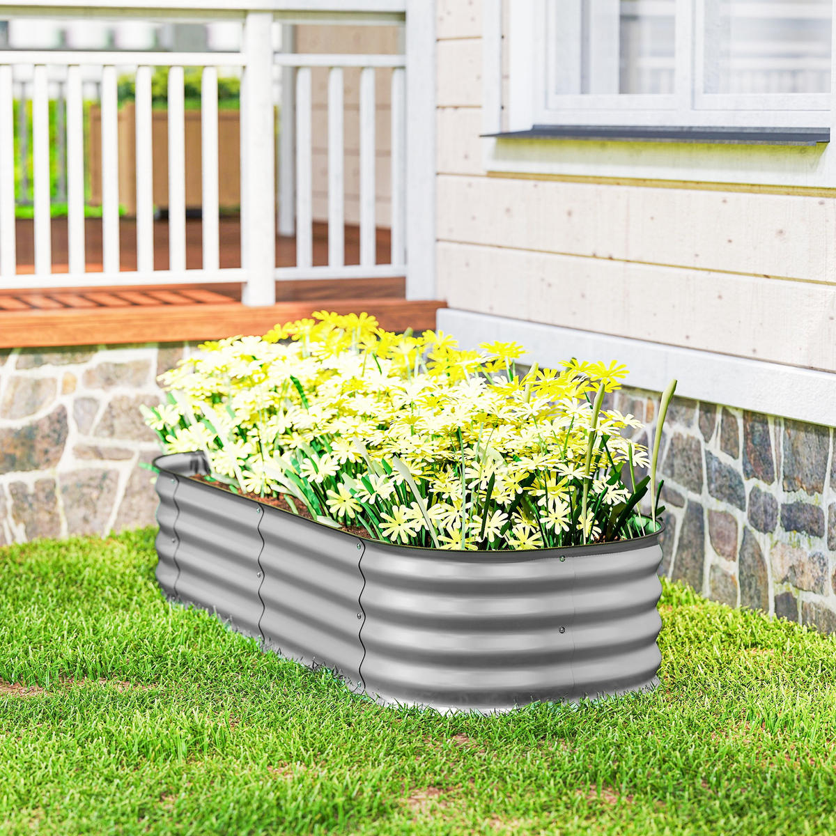 PFLANZENBEET, Kräuterbeet für Garten, Balkon, Silber, 150 x 62 x 30 cm - Silberfarben, Metall (62/30/150cm) - Outsunny