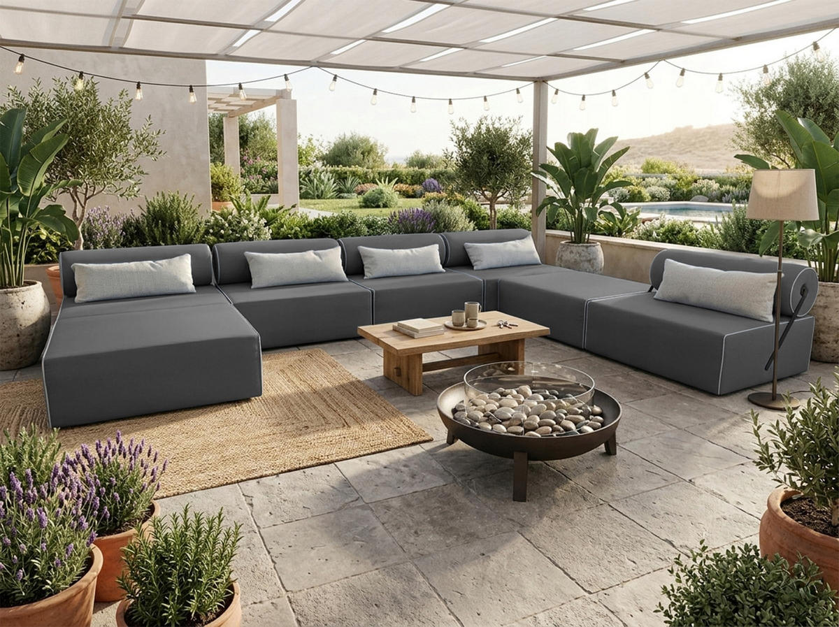 GARTENSOFA BALI XXL - Wetterfeste Balkonmöbel & Lounge Sofa Außen - Moderne Outdoor Couch für Garten - Balkon & Terrasse - Dunkelgrau - Dunkelgrau, Kunststoff (448/78/100cm) - Trada