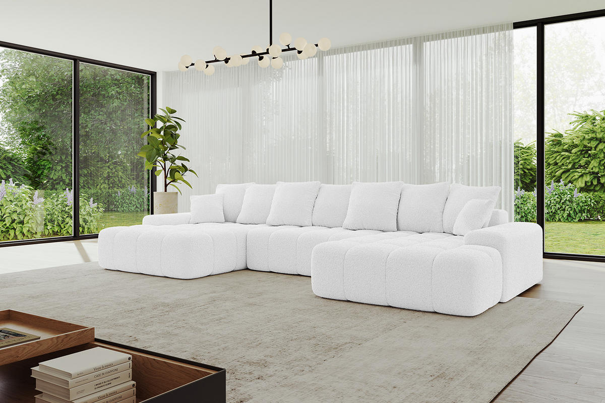 WOHNLANDSCHAFT ENSI-U - 353x164x88 cm Weiß - Weiß, Holzwerkstoff/Kunststoff (357/69/164cm) - ALTDECOR