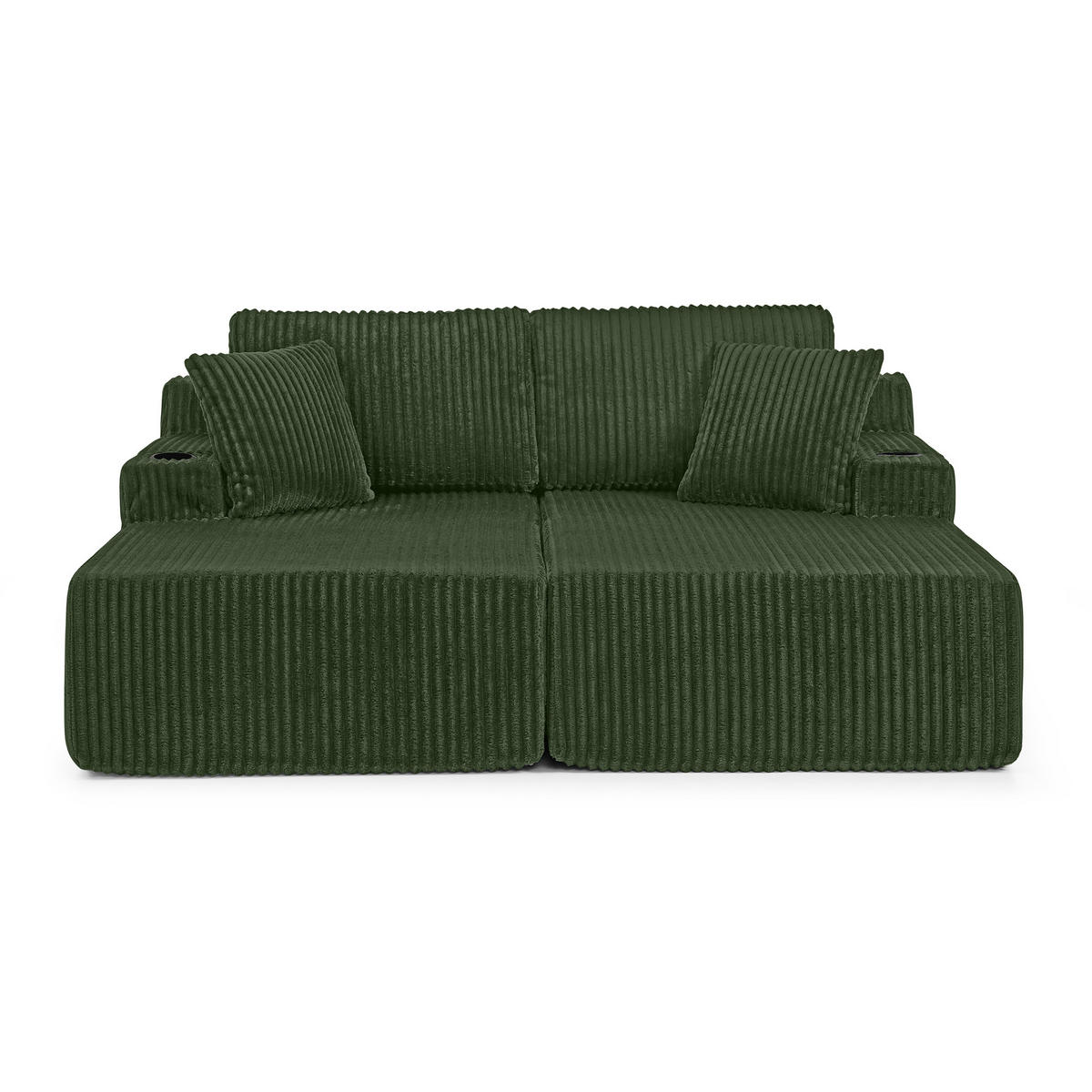 SCHLAFSOFA 186/154/78 cm Grün Cord mit seitlicher Magazintasche und Getränkehalter - Grün, Textil (186/78/154cm) - Oxeza