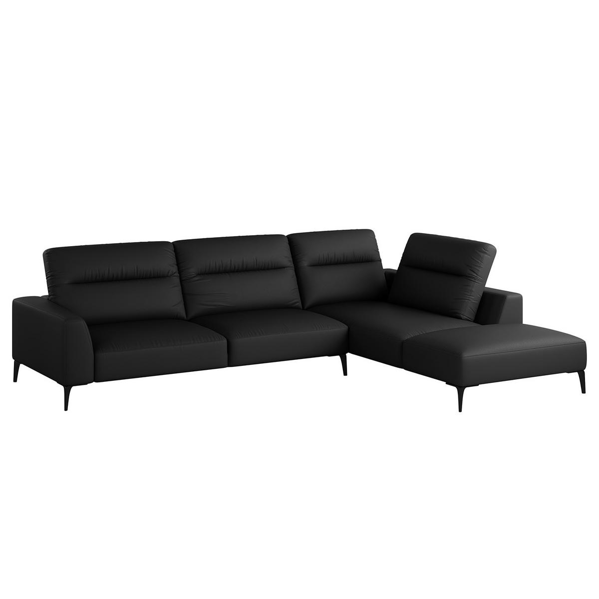 ECKSOFA mit Ottomane - Schwarz, Leder/Metall (325/238cm) - home24