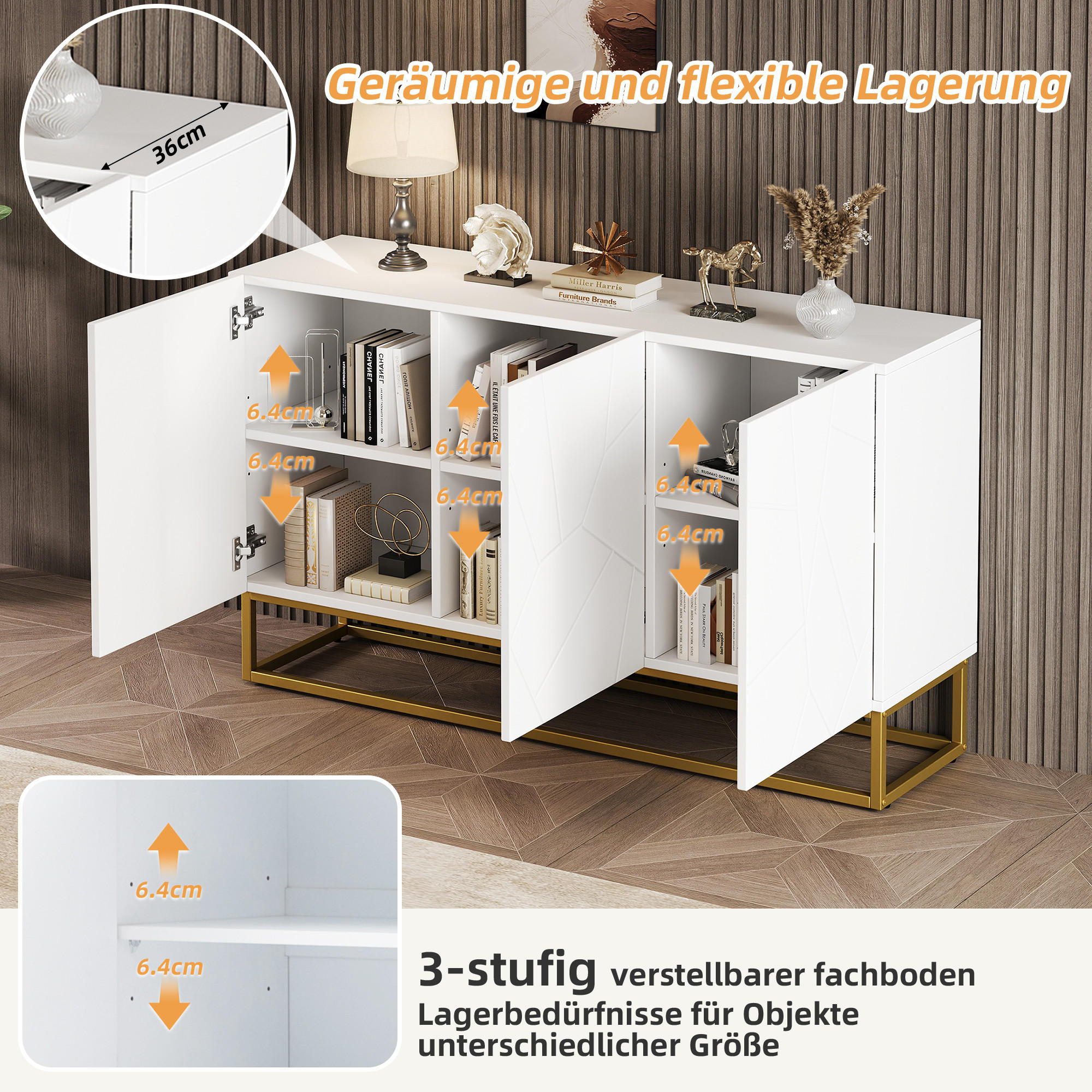 SIDEBOARD Weiß 130/35/76 CM - Weiß, Holzwerkstoff (35/76/130cm) - Urban Meuble