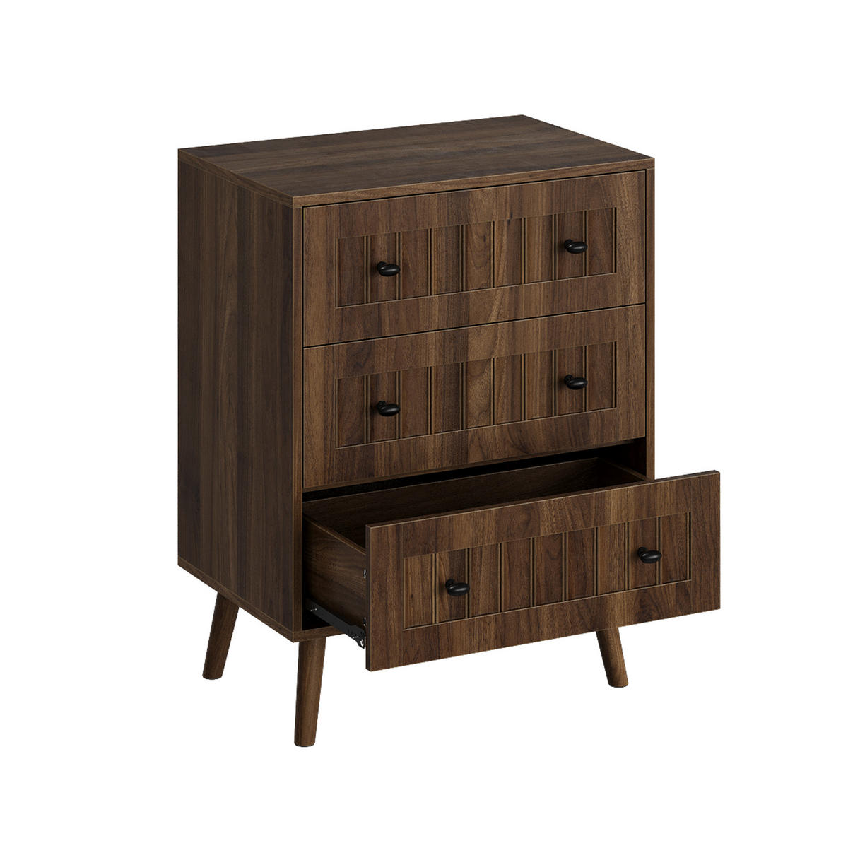 SIDEBOARD walnuss-optik & rillen-design mit 3 schubladen & massivholzbeinen - Walnussfarben, Holzwerkstoff (60/78/40cm) - Urban Meuble