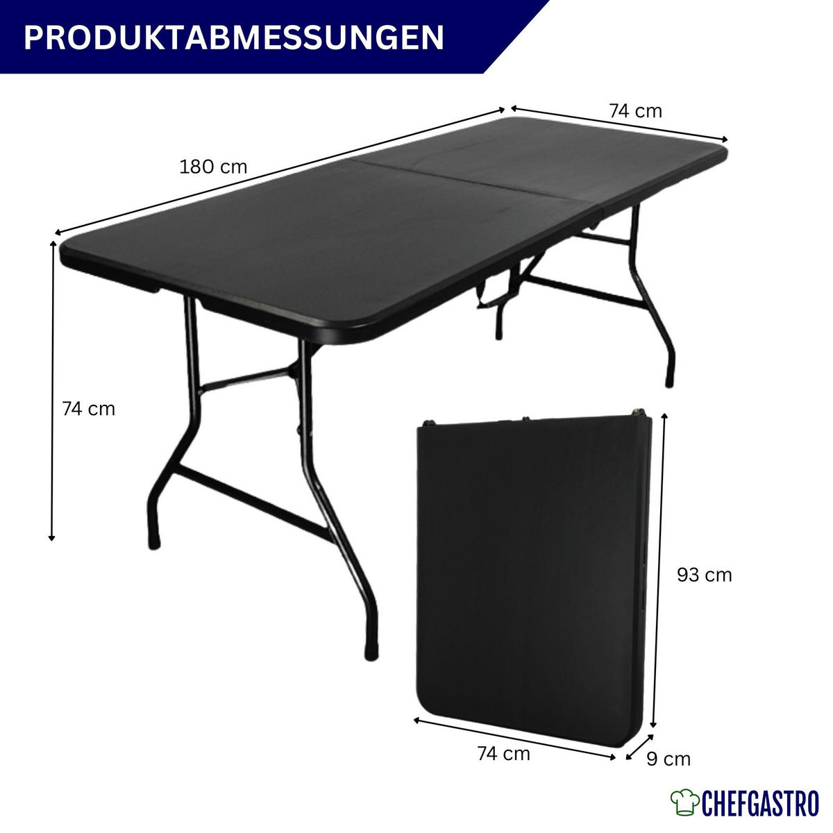 BIERZELTGARNITUR klappbar 180cm 3-teilig 1x Buffettisch 2x Bierbänke Kunststoff Schwarz - Schwarz, Kunststoff - CHEFGASTRO