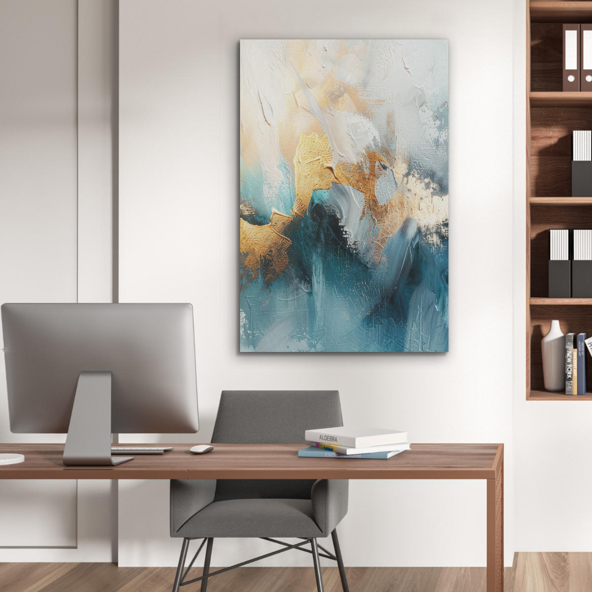 AKUSTIKPANEEL Abstrakt - Kunst - Gold - Blau 70x100 cm - Petrol, Textil (70/0.9/100cm) - MuchoWow