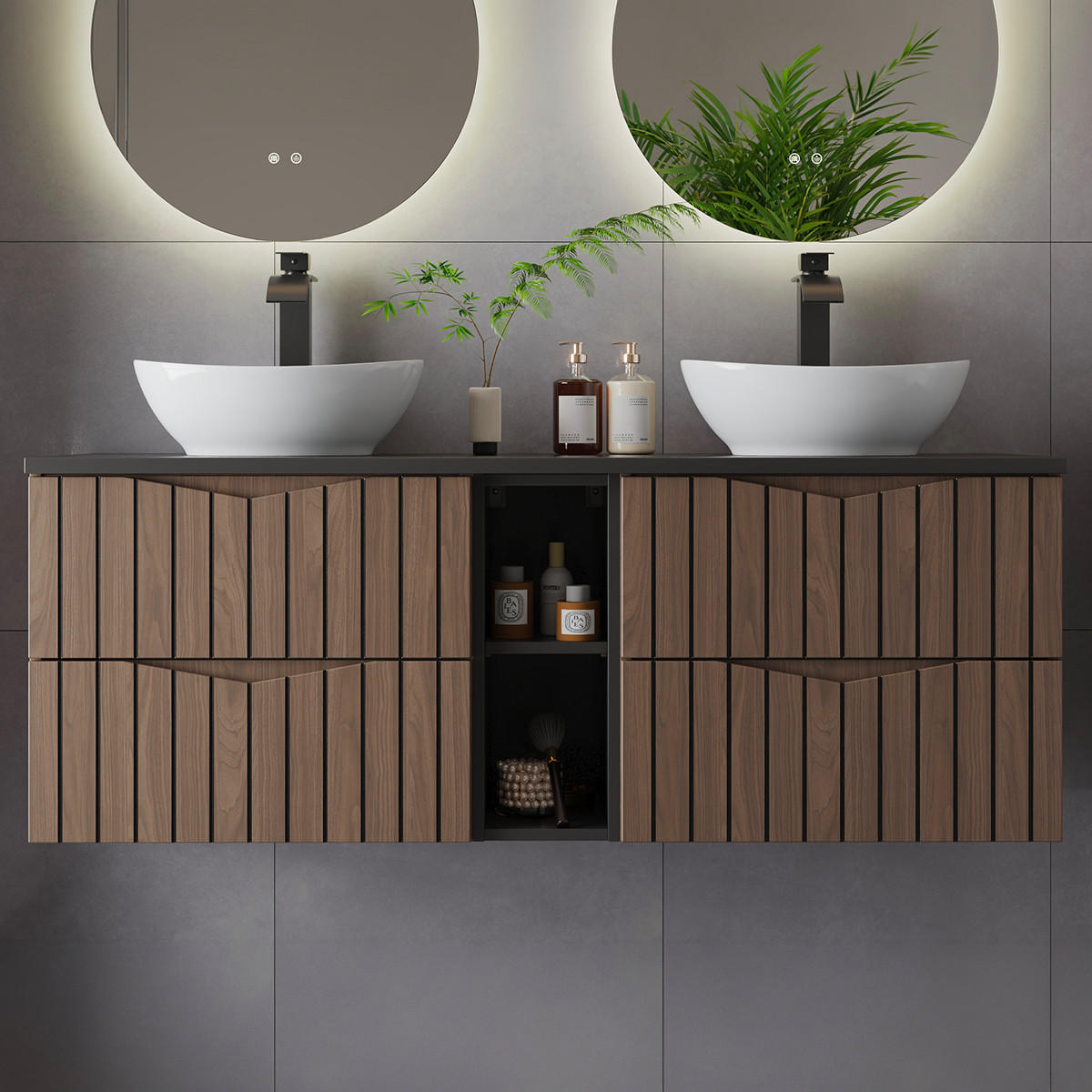 WASCHTISCHUNTERSCHRANK 140.6cm Siena Holz und Schwarz - Schwarz, Holzwerkstoff (140.6/52.2/46.5cm) - Petits-meubles