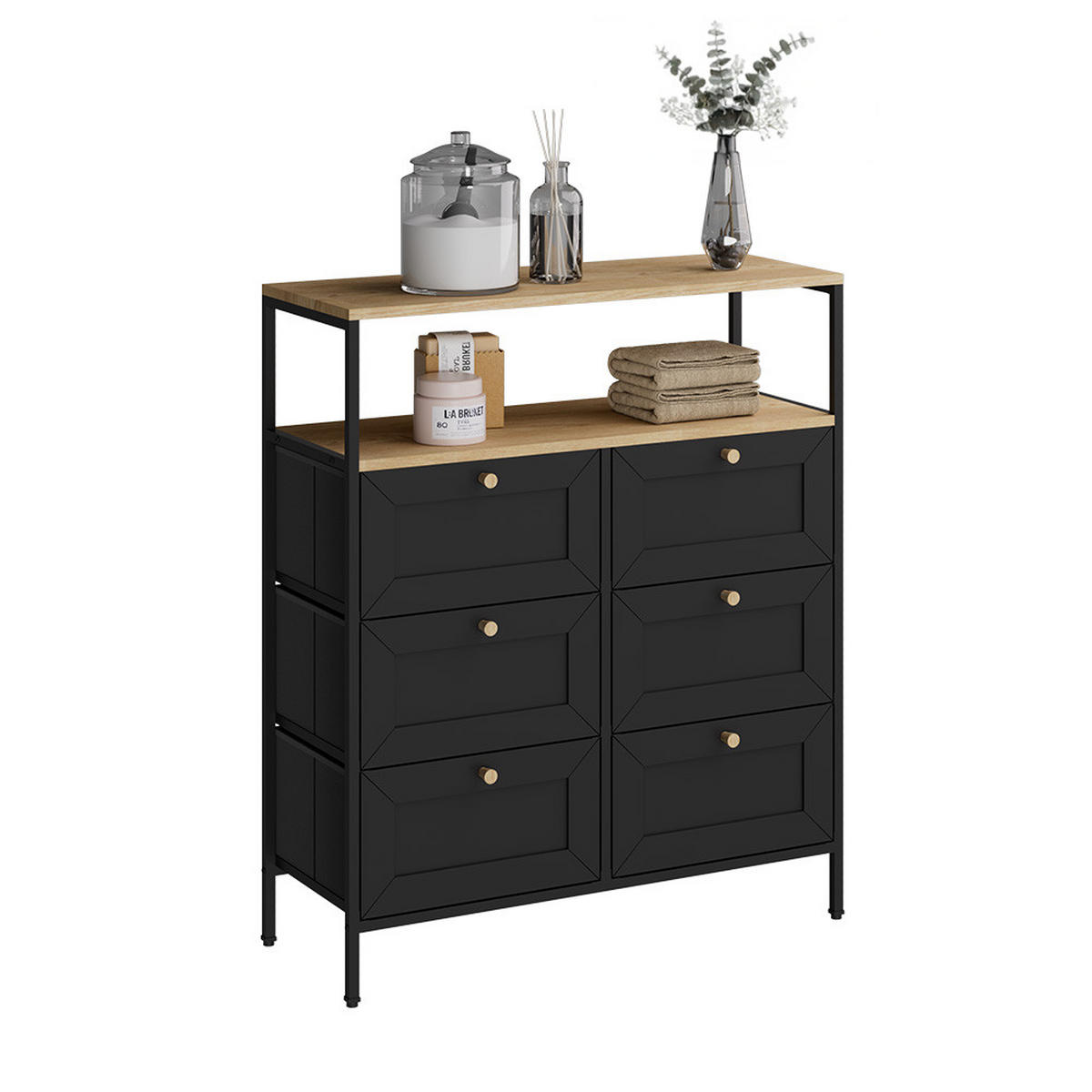 KOMMODE Belaro Schwarz 80 x 95 cm mit 6 Schubladen - Schwarz, Holzwerkstoff (80/95/30cm) - Vicco