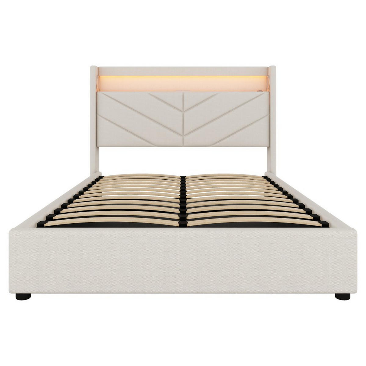 POLSTERBETT 140 x 190 cm in Beige Leinen mit Mit USB und Stereoanlage - Beige, Holz/Textil (140/190cm) - KOMHTOM