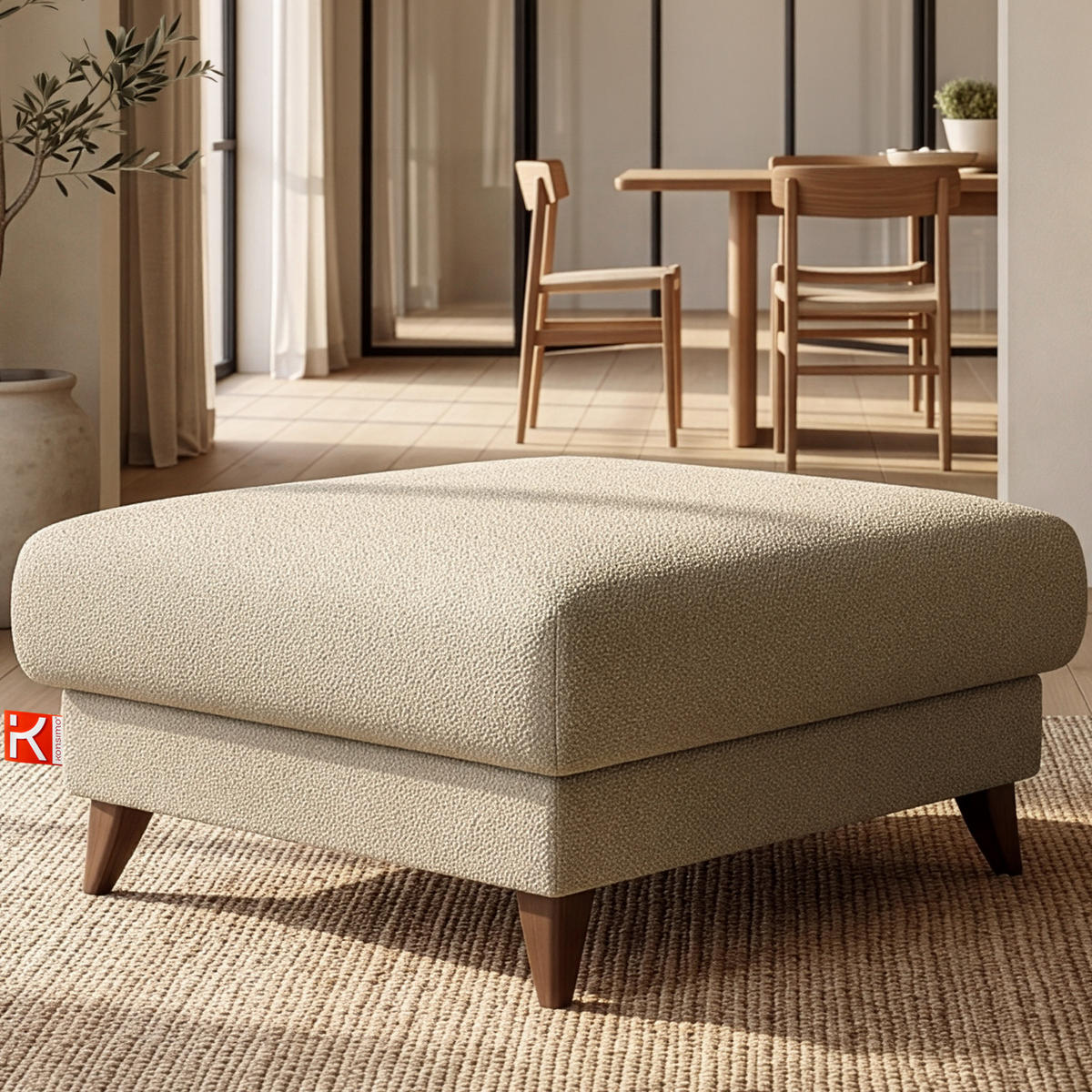HOCKER GUSTAVO Bouclé, Beige - Beige, Holz/Holzwerkstoff (92/49/92cm) - KONSIMO®