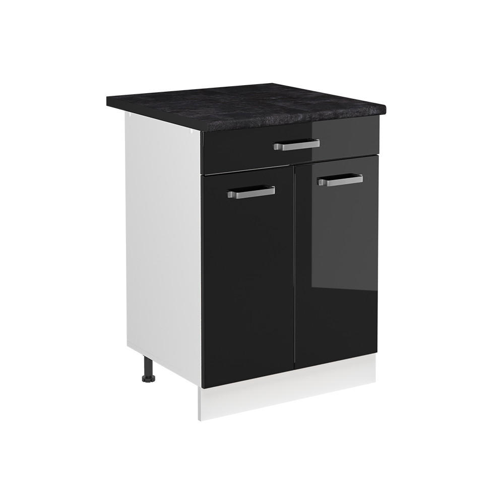 Vicco Spülenunterschrank Schwarz Hochglanz, Weiß 60x81.6x60 cm