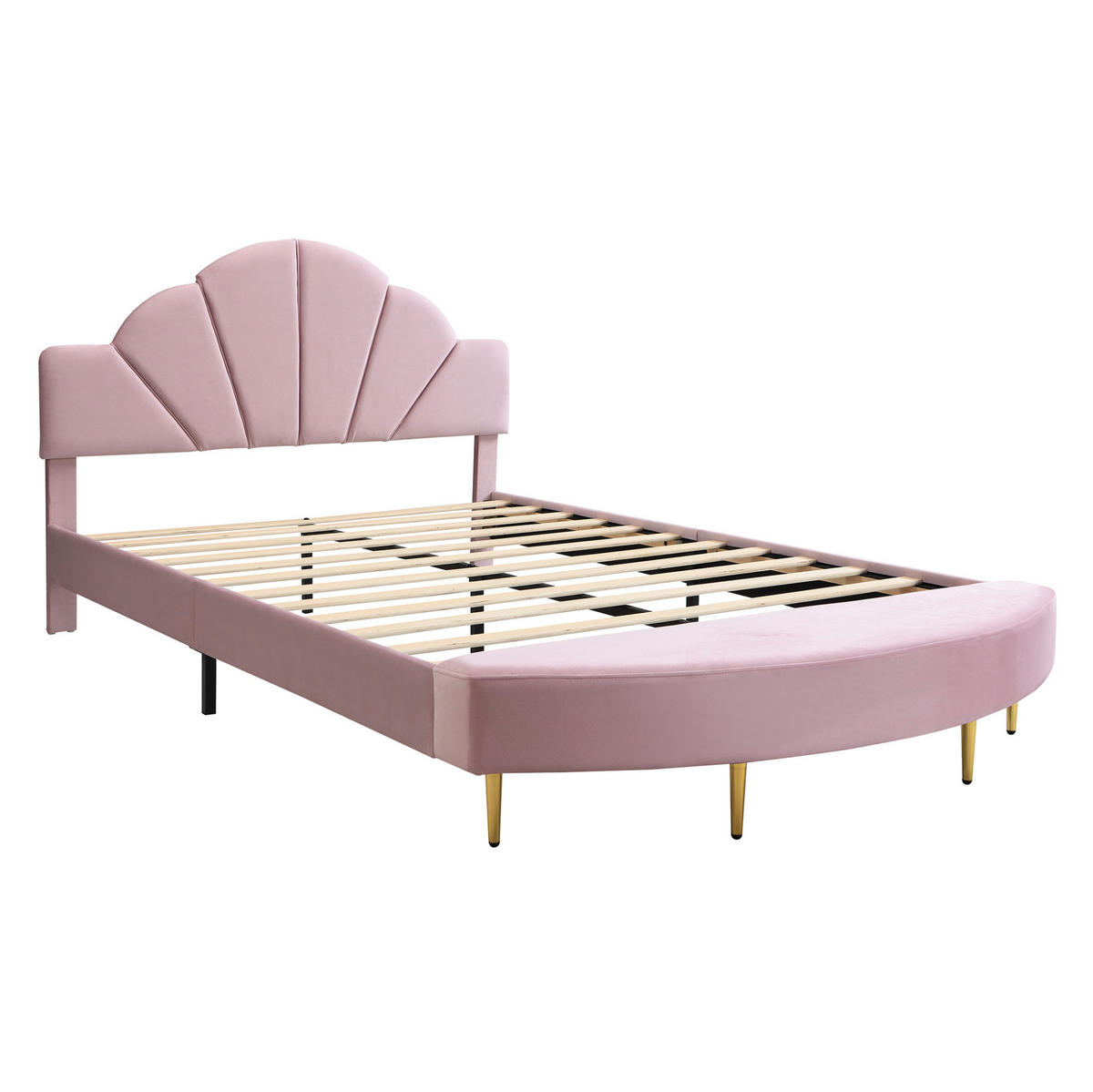 SAMT-POLSTERBETT 140/200 cm in Rosa mit gepolstertem Kopfteil und Bettbank - Rosa, Textil (140/200cm) - BEAOK