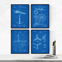 POSTER Set mit 4 Blau Patenten Booten A4 Rahmenlos - Klar, Papier (29.7/3cm) - Nacnic
