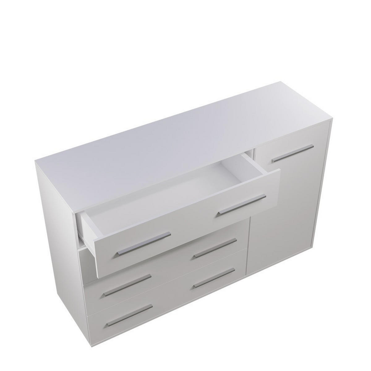 KOMMODE Frida 02 Weiß/Weiß 1D4S 135 cm - Alufarben/Weiß, Holzwerkstoff/Kunststoff (135/95/45cm) - imoebel24