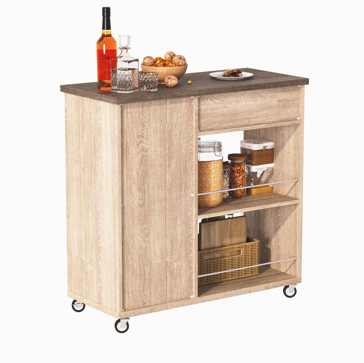 KÜCHENWAGEN mit Schublade 90 x 62 x 90 cm MDF Natural - Naturfarben, Holz (40/89.5/96cm) - Beauniv