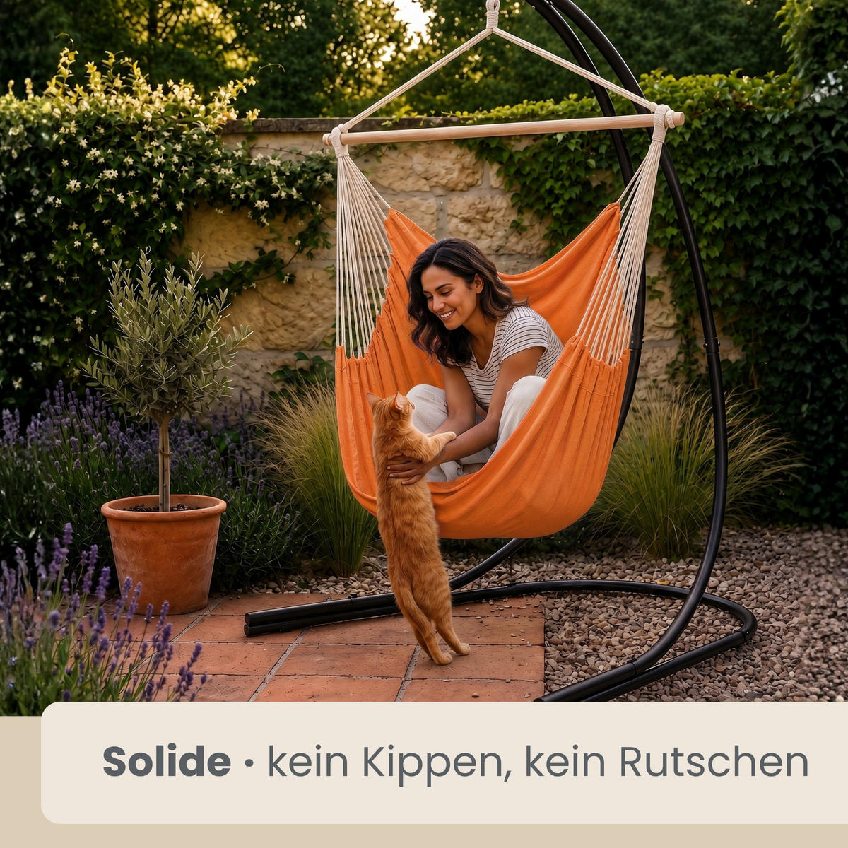 XL HÄNGESTUHL mit Gestell 210/140 cm , Orange/Schwarz - Orange, Textil (140/210/160cm) - Amanka
