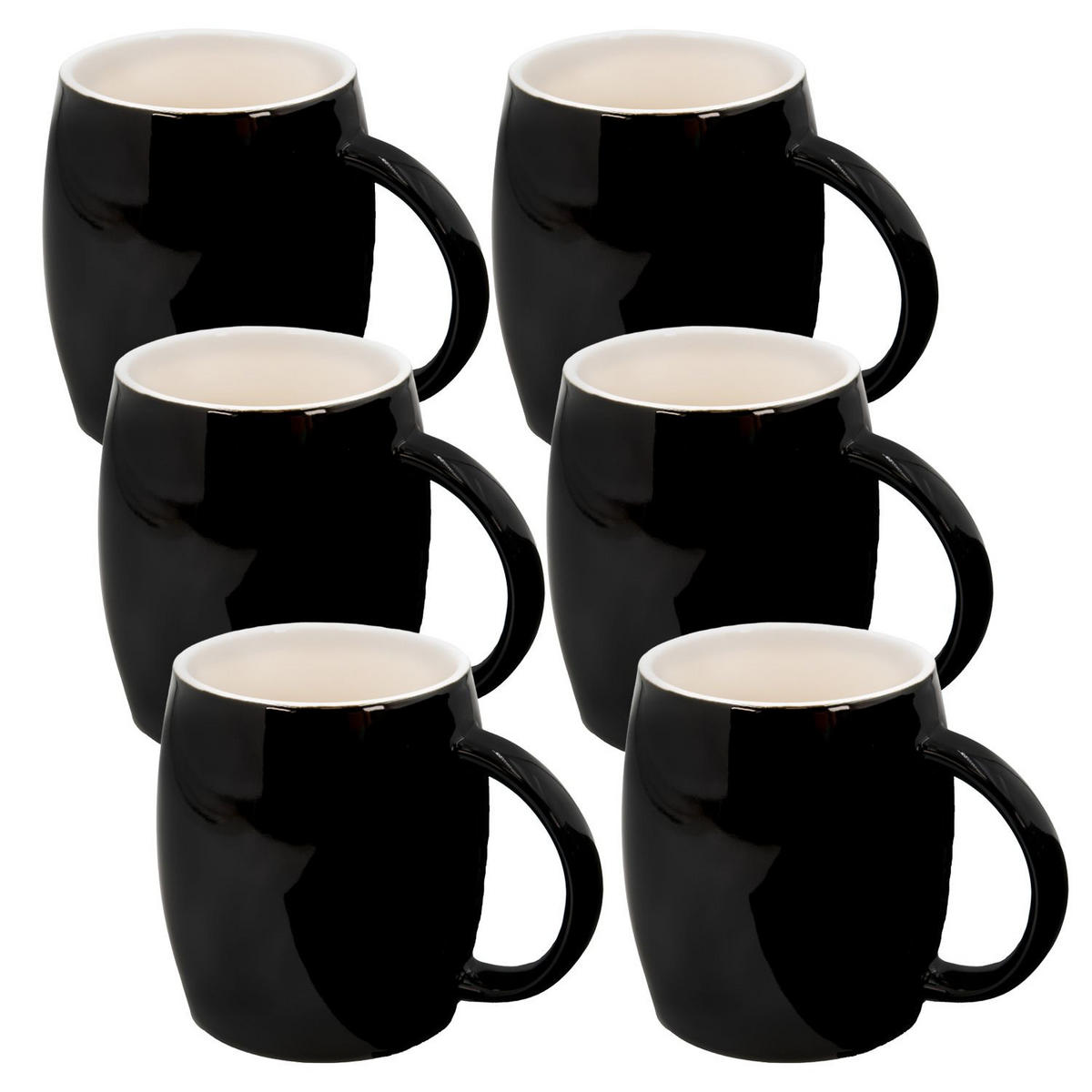 KAFFEETASSE TEETASSE (6er-Set) - Schwarz, Keramik (9/10.5/12.5cm) - Intirilife