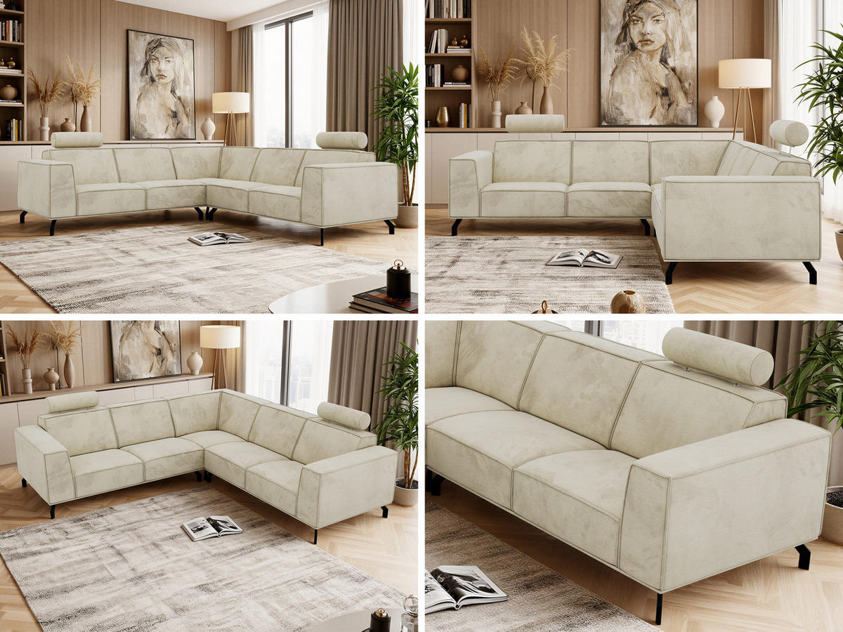 ROHOVÁ SEDAČKA VESANO L - Béžová Samet - čierna/béžová, kov/textil (260/260cm) - MKS