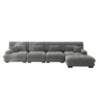 ECKSOFA modular mit beweglichem Ottoman, DIY-Kombination und Chenille-Bezug, Grau - Grau, Textil (406/145cm) - Redom