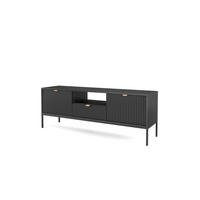 TV-SCHRANK NOVA Geriffelt Regal, 2 Türen, Schublade, Schwarze Beine, 154x39x56cm, Schwarz - Schwarz, Holzwerkstoff/Kunststoff (154/56/39cm) - DomoHome