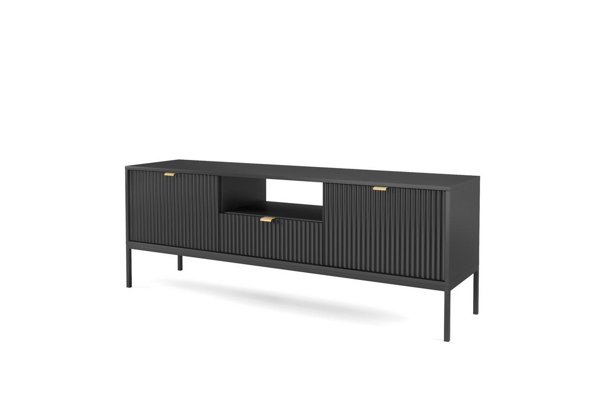 TV-SCHRANK NOVA Geriffelt Regal, 2 Türen, Schublade, Schwarze Beine, 154x39x56cm, Schwarz - Schwarz, Holzwerkstoff/Kunststoff (154/56/39cm) - DomoHome