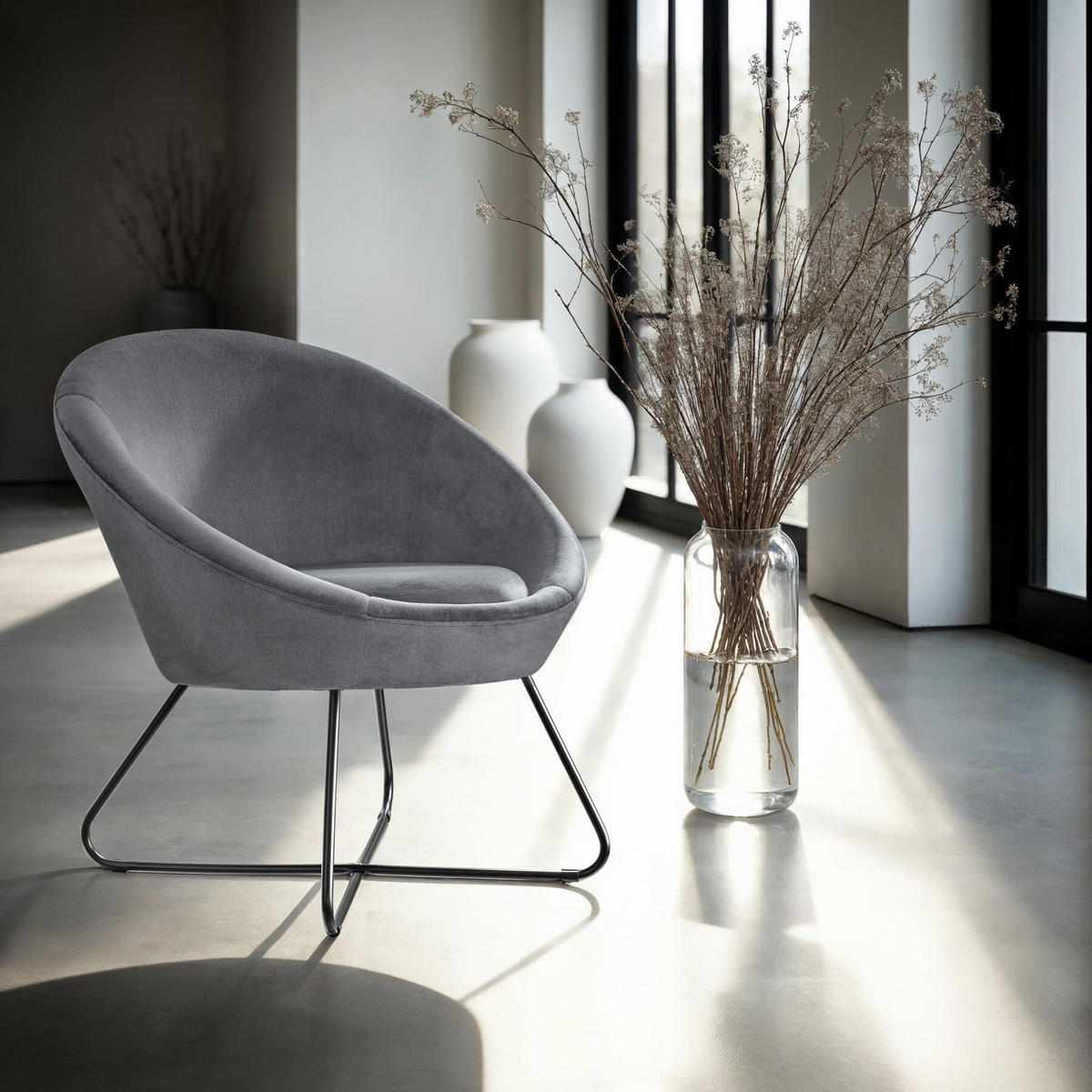 COCKTAILSESSEL Centera,83 x 73 x 82 cm,Samtoptik anthrazit - Anthrazit/Samtahornfarben, Metall (83/82/73cm) - tectake