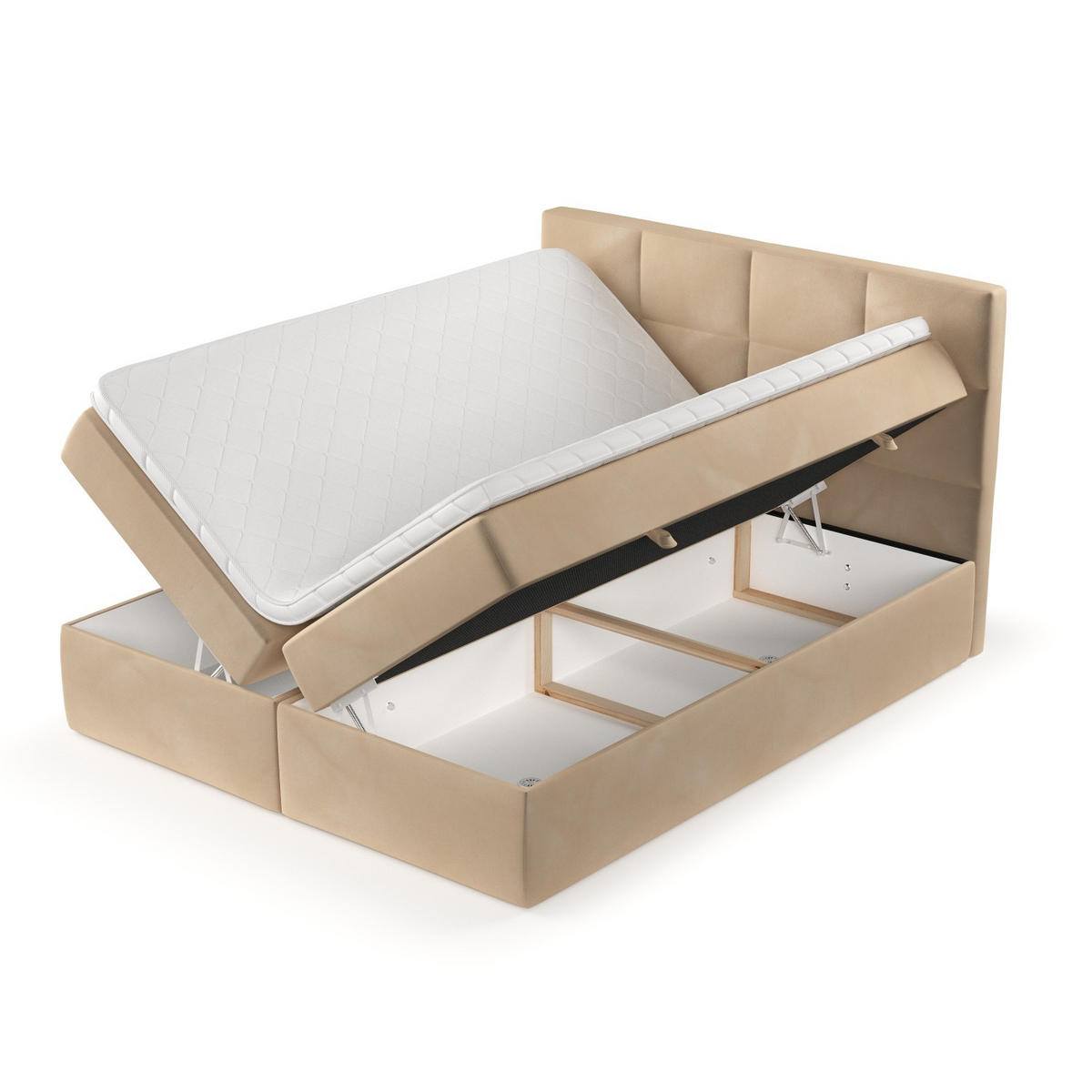 BOXBETT Oris 140/200 cm Beige im Kronos Stoff - Beige/Schwarz, Holz/Holzwerkstoff (140/200cm) - AltaBeds
