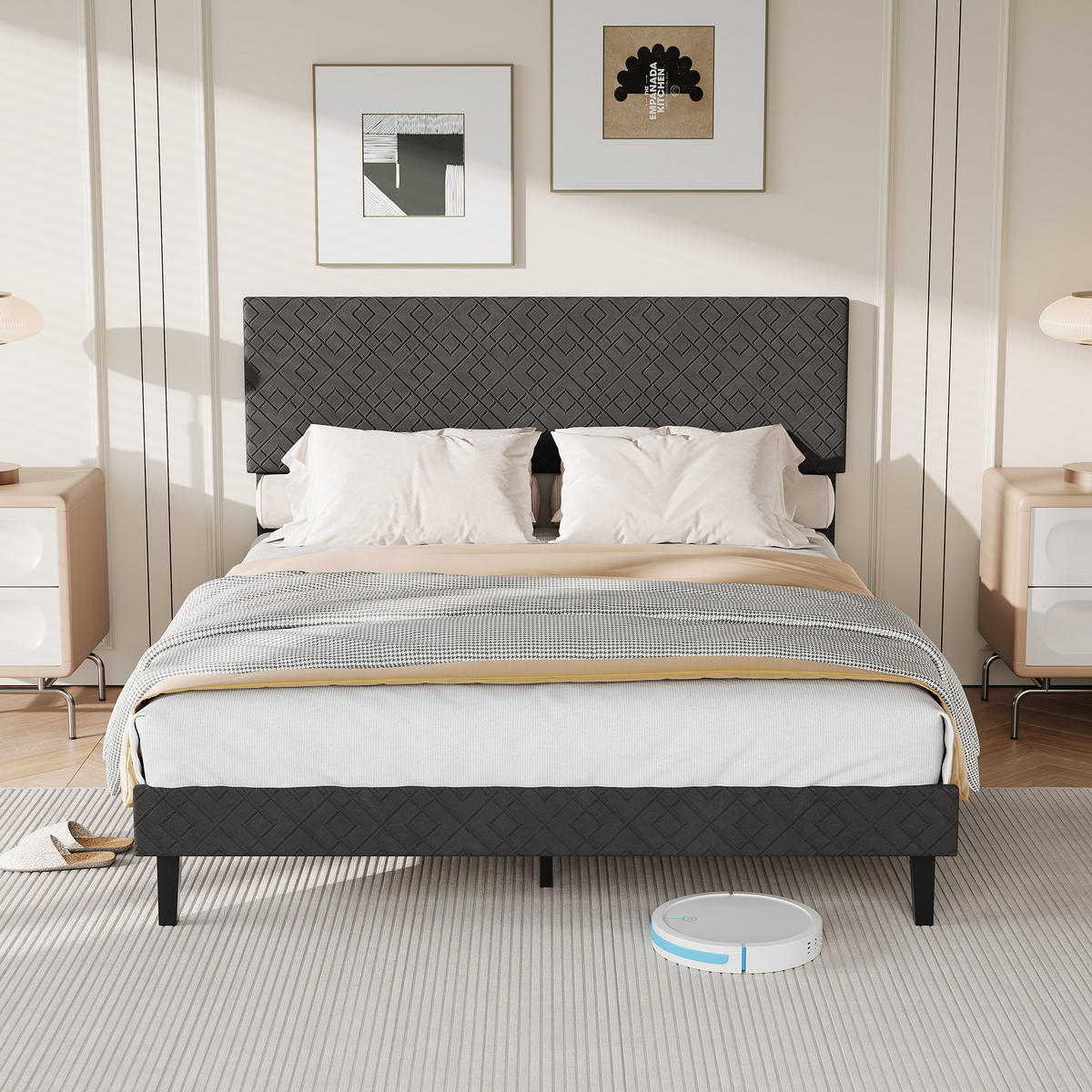 POLSTERBETT 160x200 cm Doppelbett mit Lattenrost, Stoffbett Grau - Grau, Metall (160/200cm) - EuroLiving