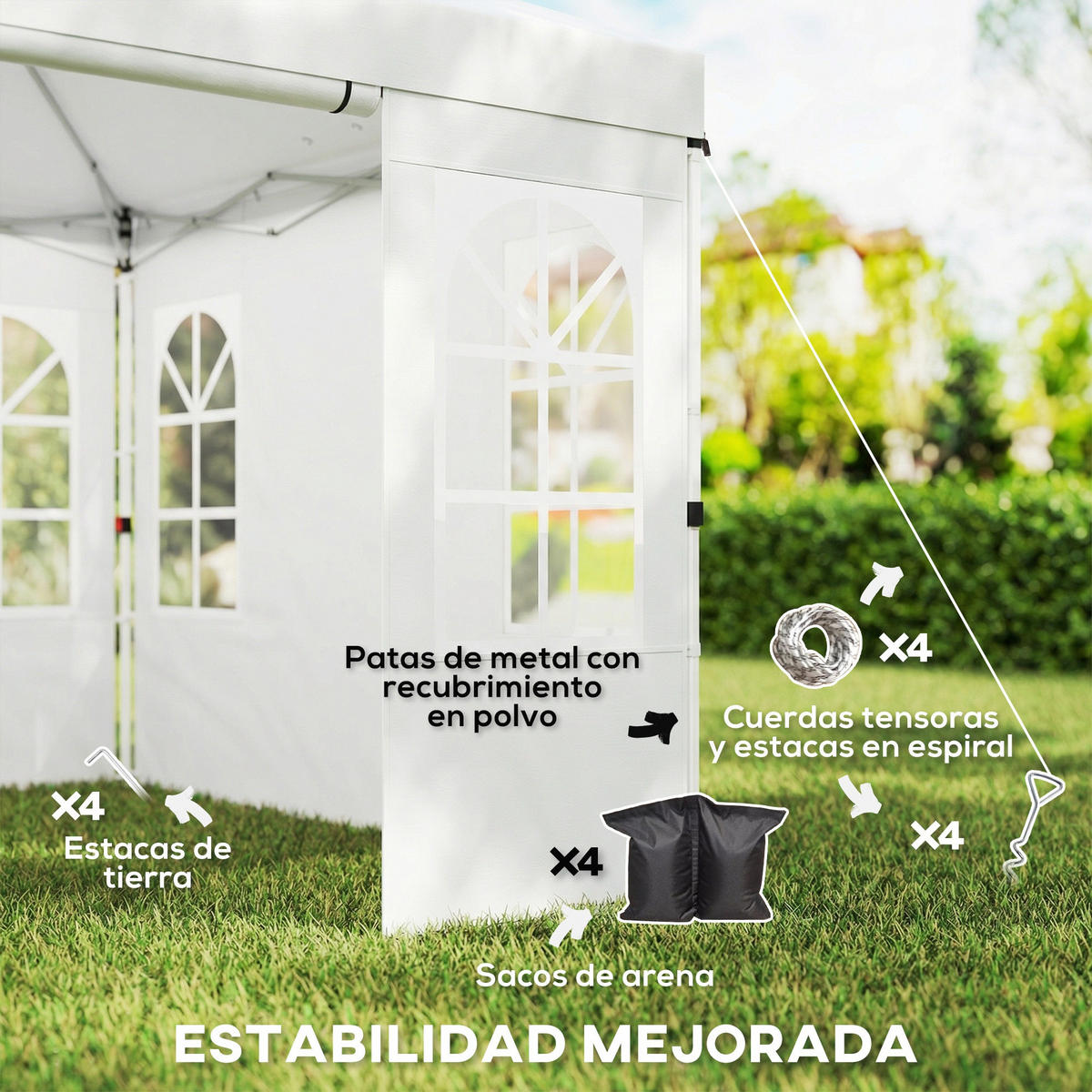 PAVILLON, Pop-up-Faltzelt mit UPF 50+, 4 abnehmbaren Seitenwänden, 3x3 m,Weiß - Weiß, Metall (293/272/293cm) - Vallsero