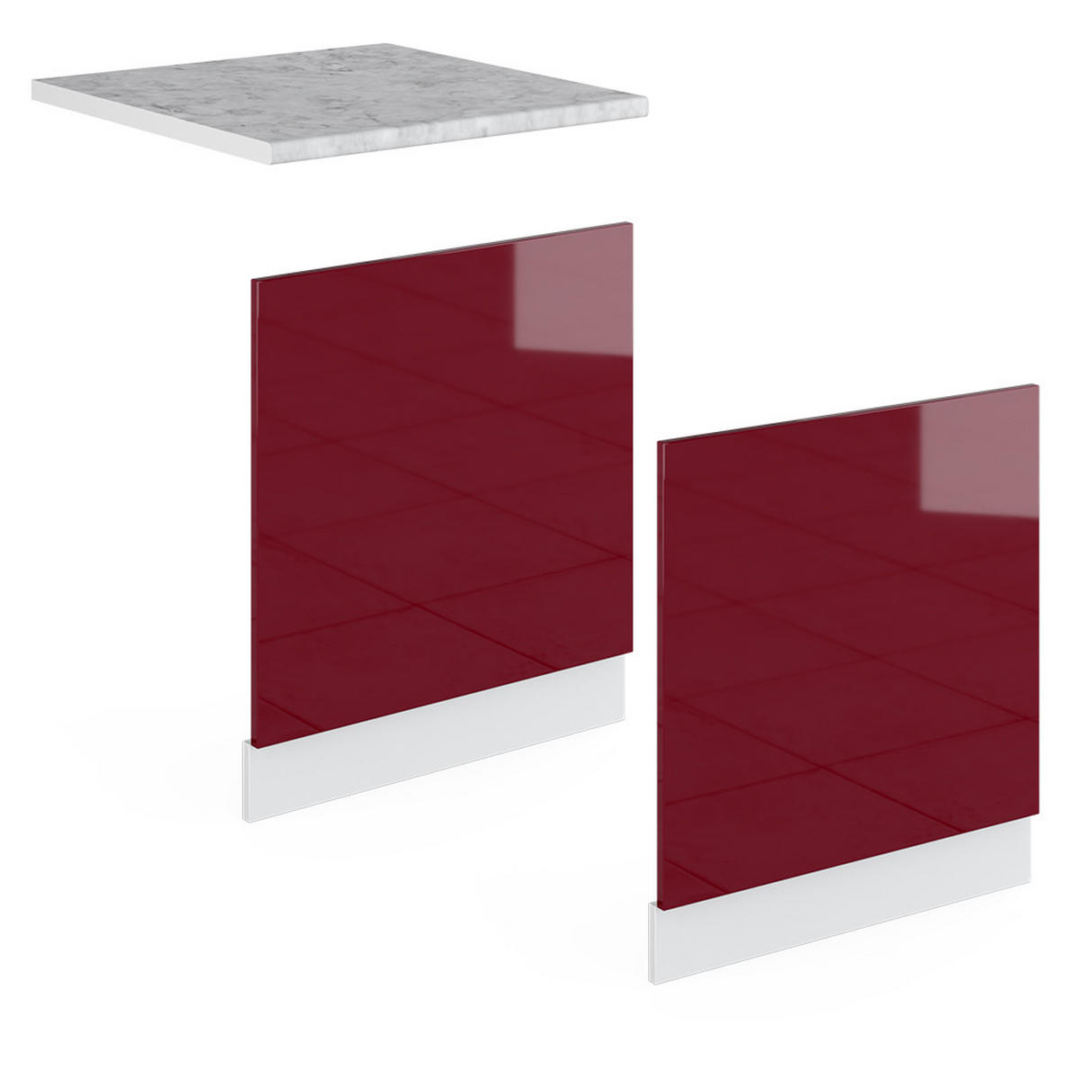 FRONTBLENDE R-Line Rot Hochglanz 60 cm, AP Marmor - Rot/Weiß, Holzwerkstoff (60/57.2/1.6cm) - Vicco