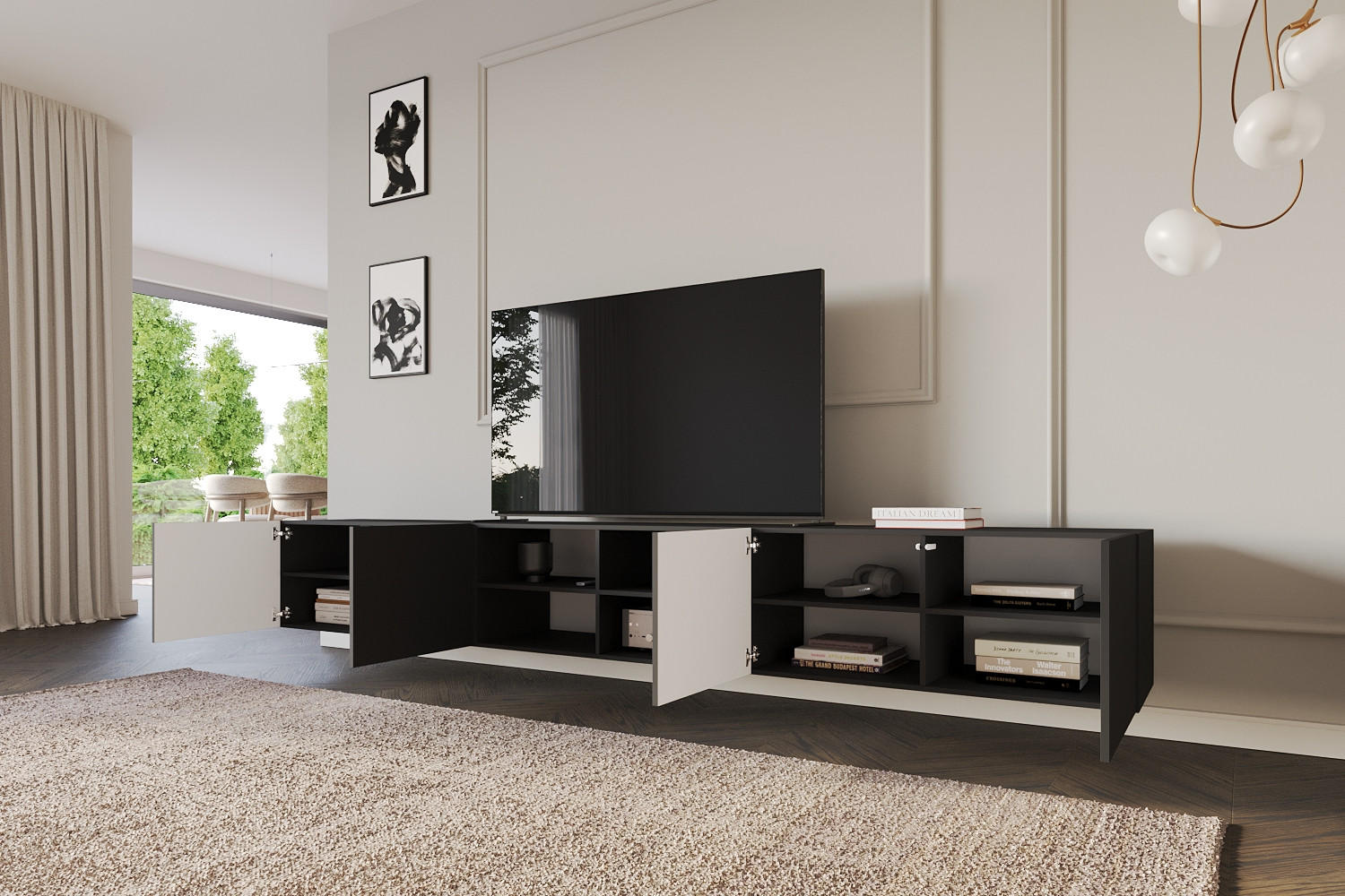 LOWBOARD ELIO-W 3x100x40x41 cm - Schwarz - Schwarz, Holzwerkstoff (300/40/41cm) - ALTDECOR